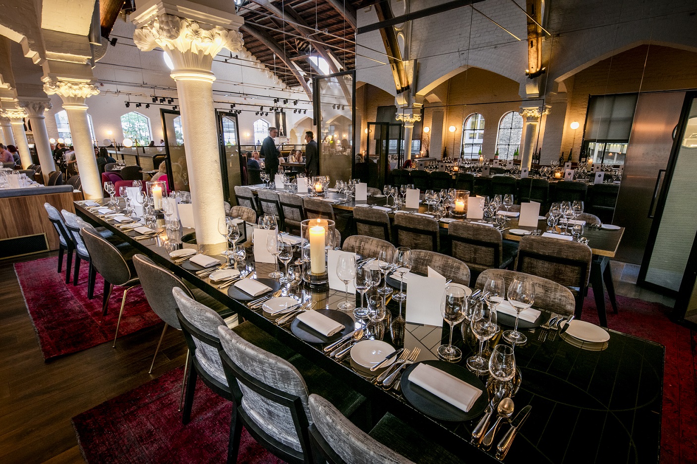 Semi-private dining room at German Gymnasium, ideal for corporate events and celebrations.