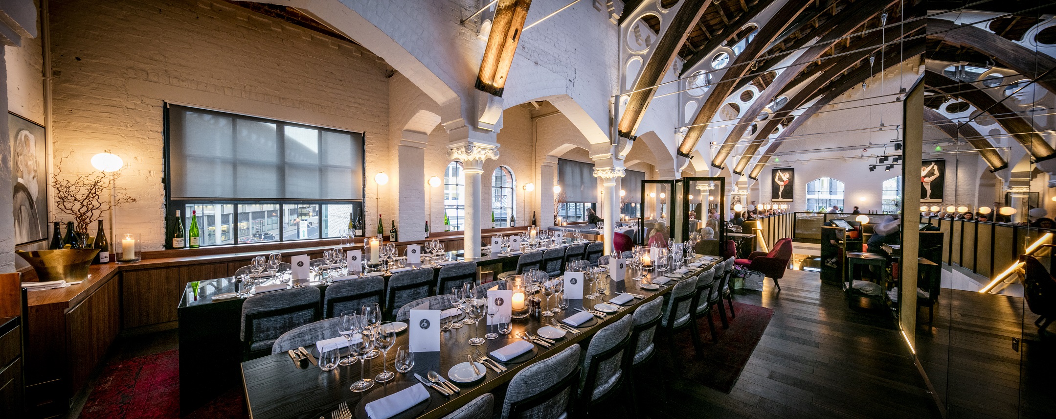 Semi-private dining room at German Gymnasium, ideal for corporate dinners and celebrations.