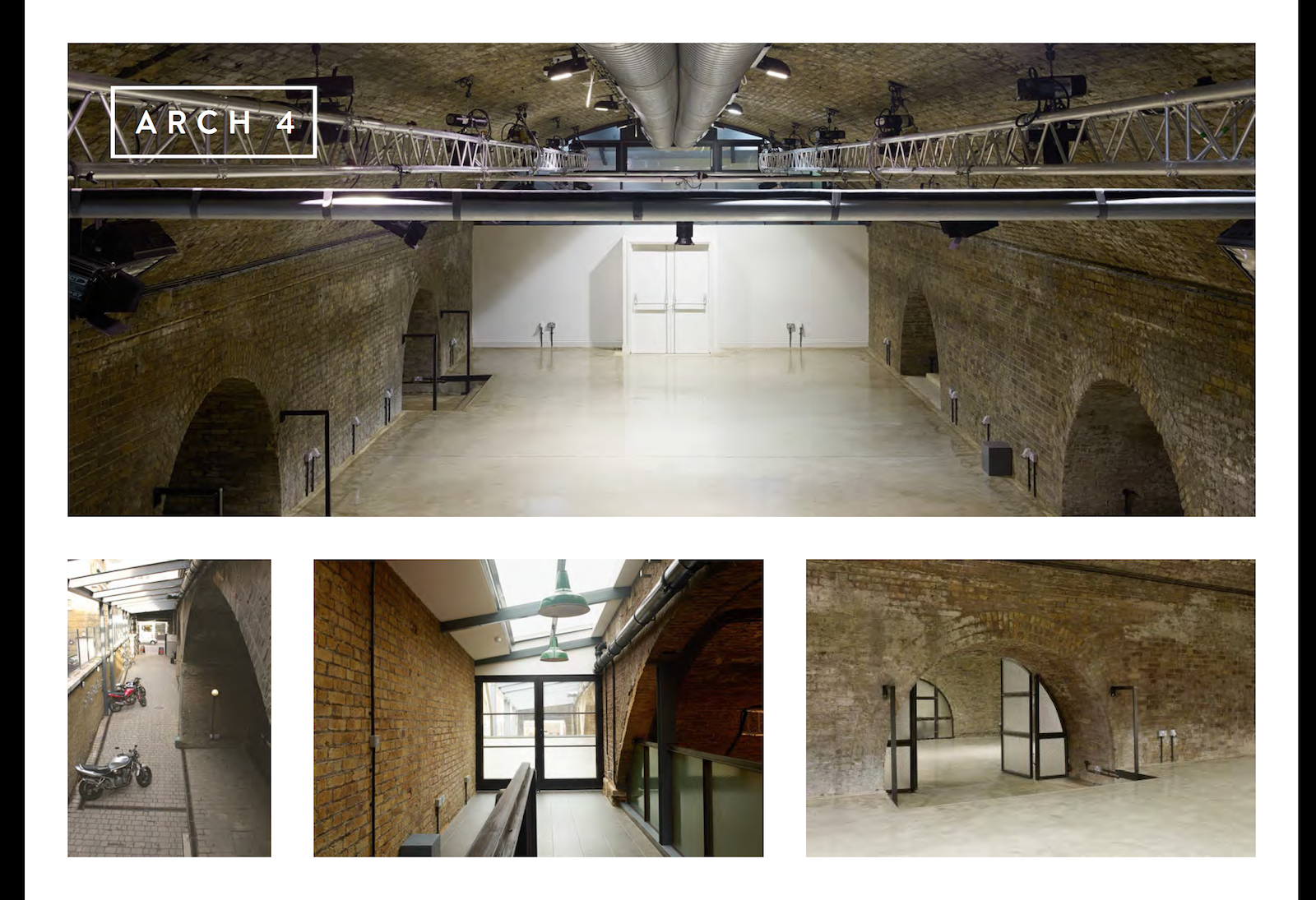 Versatile event space with exposed brick arches, ideal for corporate meetings and social gatherings.