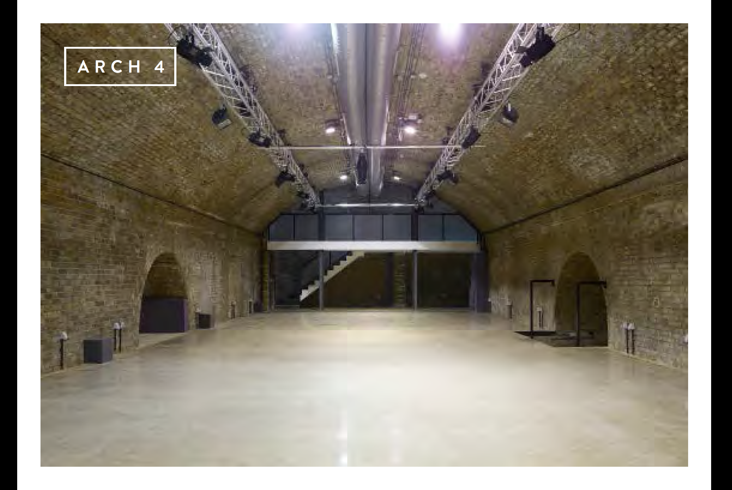 Spacious Arch 4 venue with exposed brick, ideal for conferences and exhibitions.