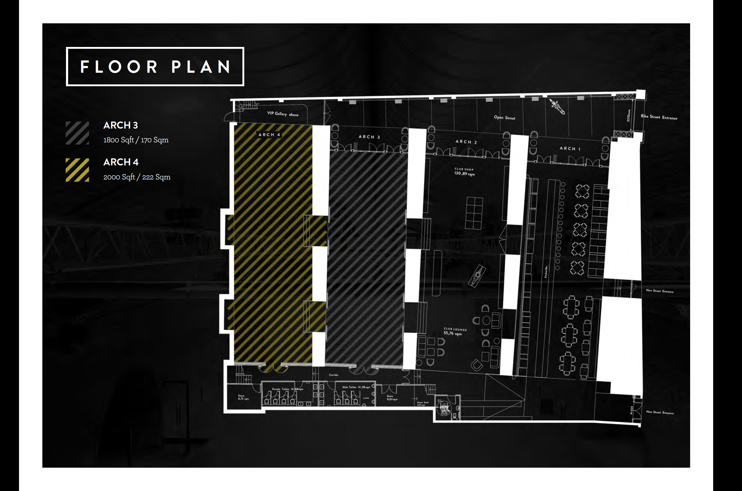Event space floor plan of Arch 3, featuring breakout areas and networking zones.
