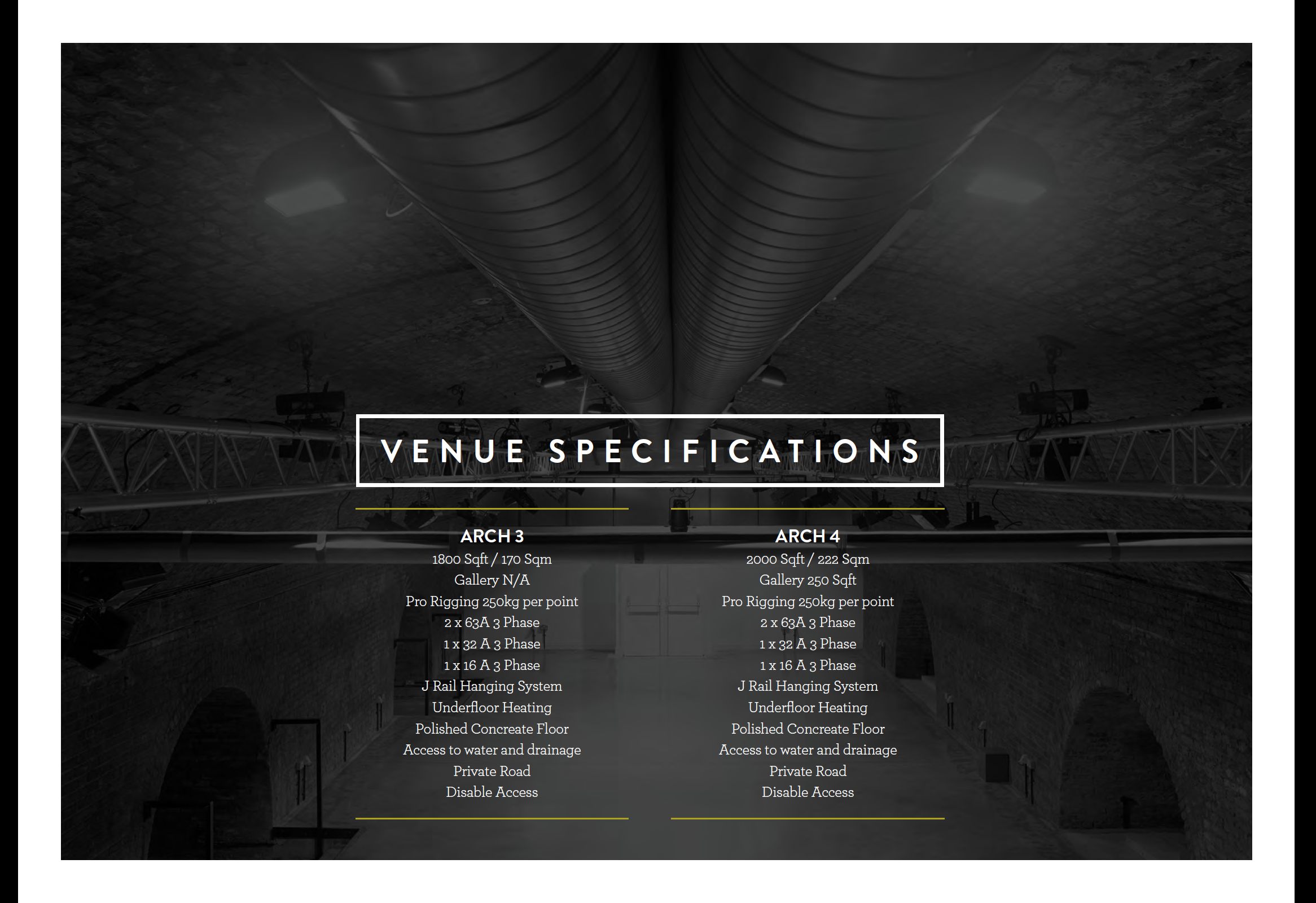 Arch 3 venue layout with capacity details for event planning and accessibility.