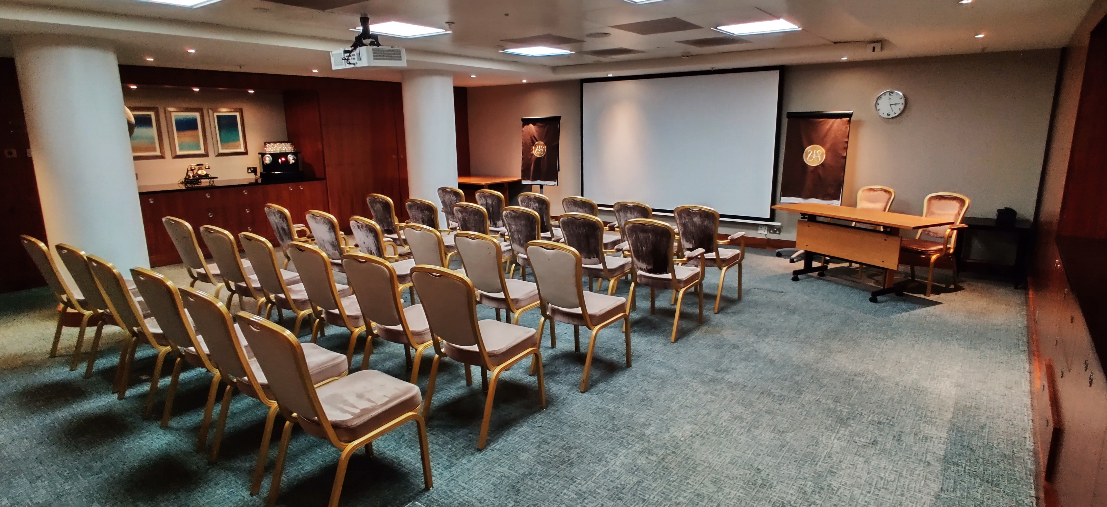 Mackenzie in a professional meeting room at The Waldorf Hilton, London, for corporate events.