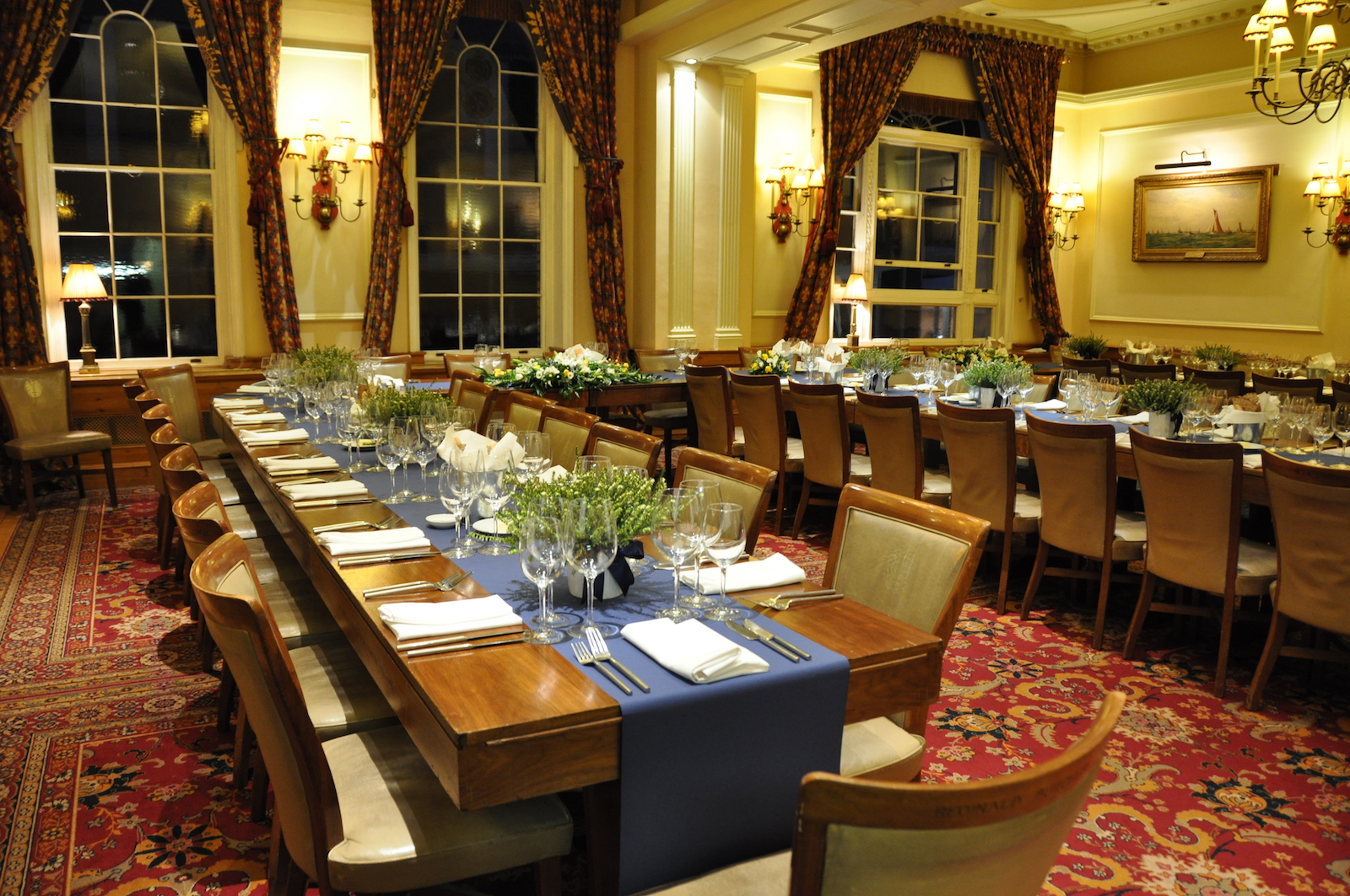 Elegant dining room at Watermen's Hall, perfect for corporate dinners and special events.