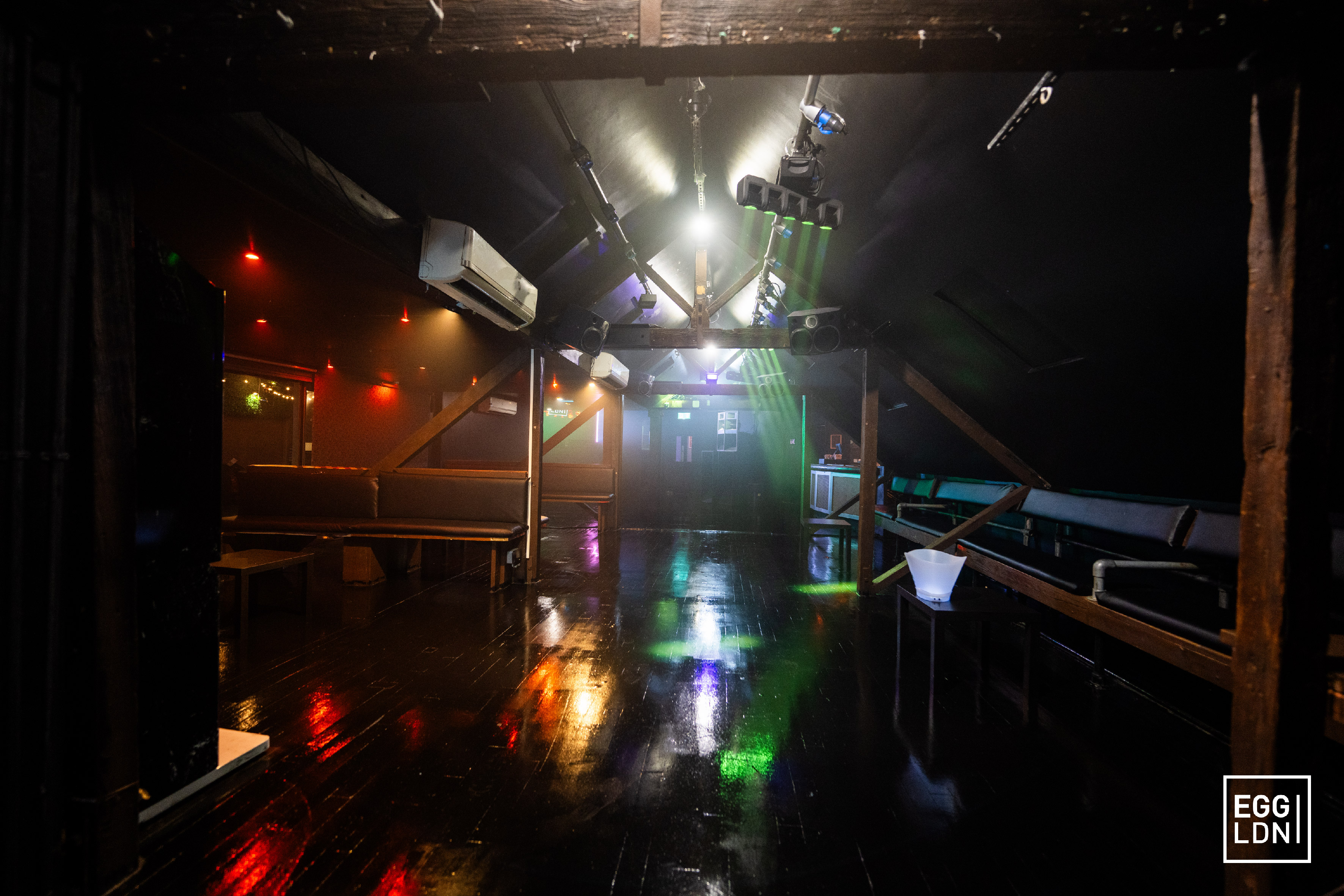 Modern event space in The Loft, Egg LDN with polished floors for corporate and social events.