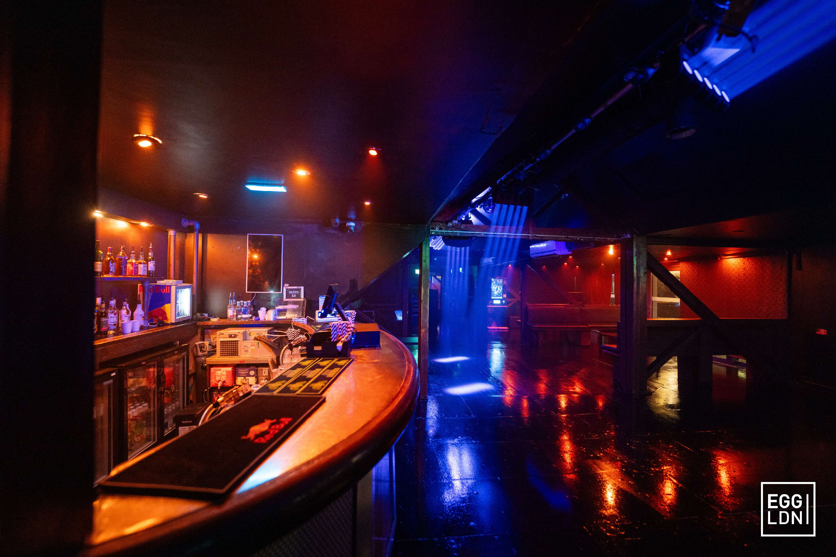 Stylish dimly lit bar at The Loft in Egg LDN, perfect for parties and networking events.