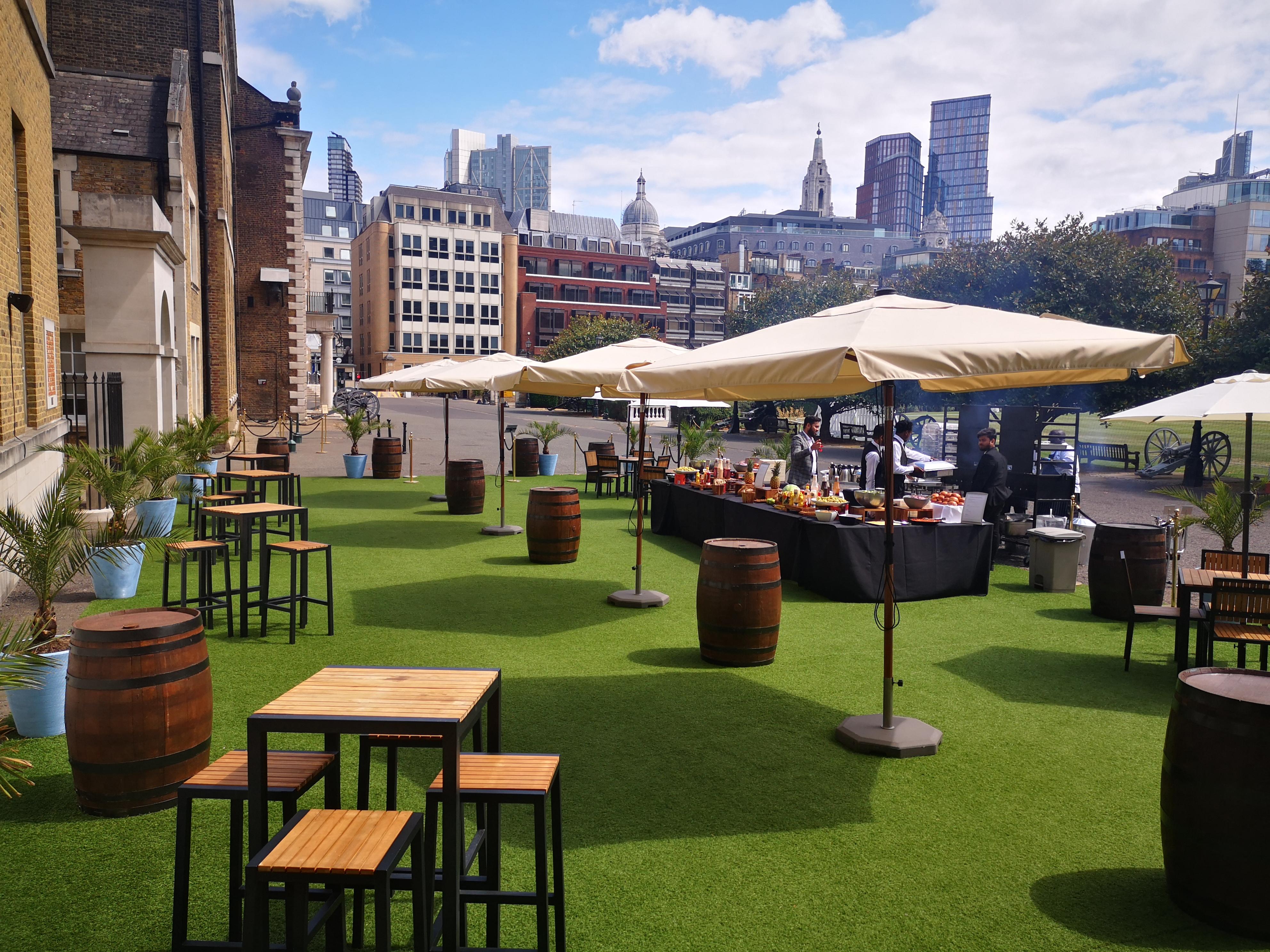 Prince Consort Rooms outdoor event space with tables, ideal for corporate functions or social receptions