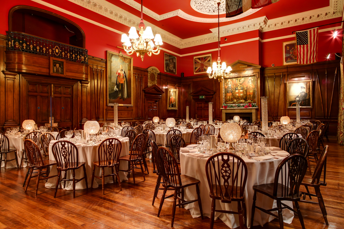 Elegant banquet hall in The Long Room, ideal for corporate dinners and gala events.