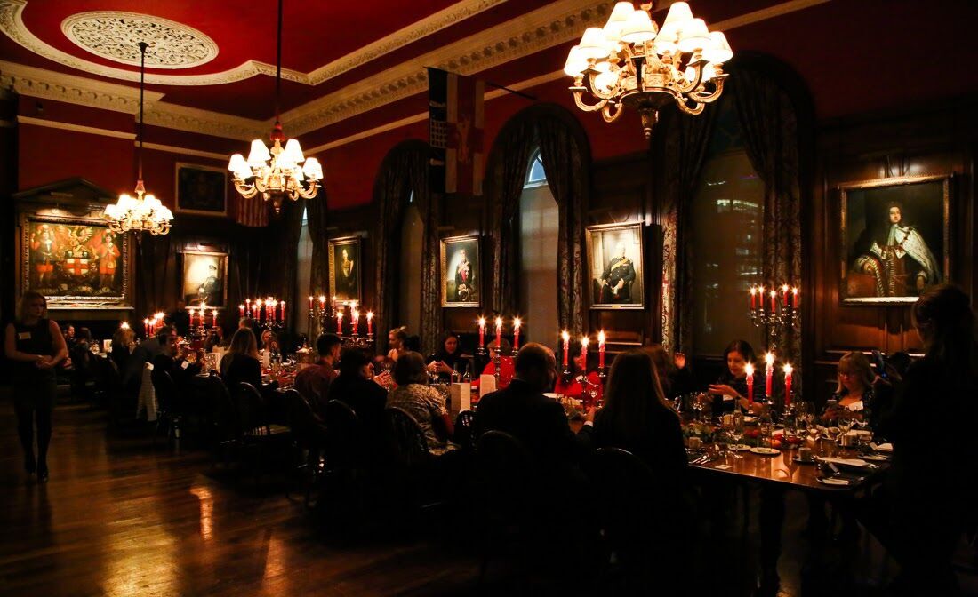 Elegant dining setup in The Long Room, HAC for formal gala or corporate event.