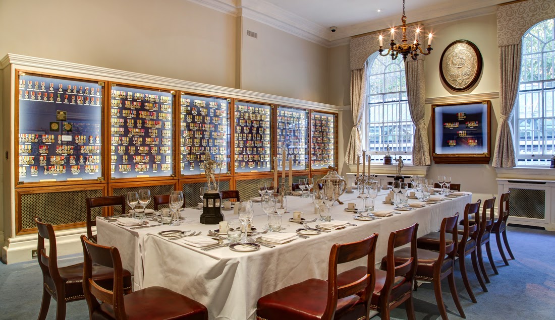 Elegant dining setup in HAC Medal Room for corporate dinners and galas.