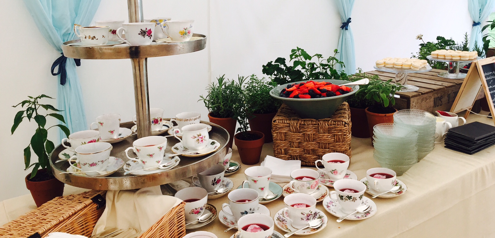 Elegant tea service in Ranelagh Gardens, perfect for garden party or afternoon tea.