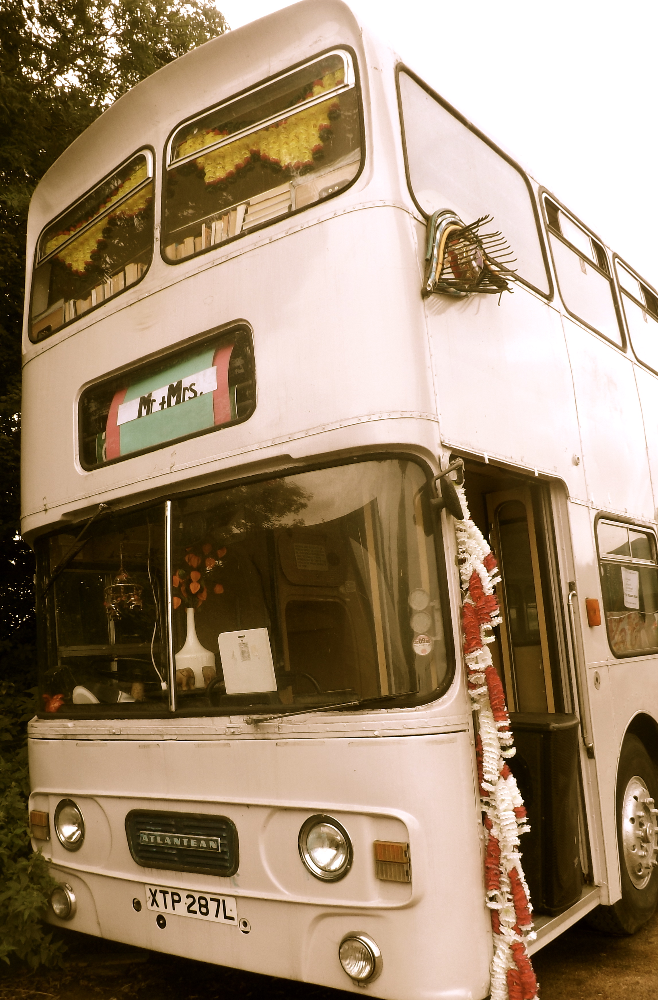 Vintage double-decker bus venue for outdoor festivals and unique events.