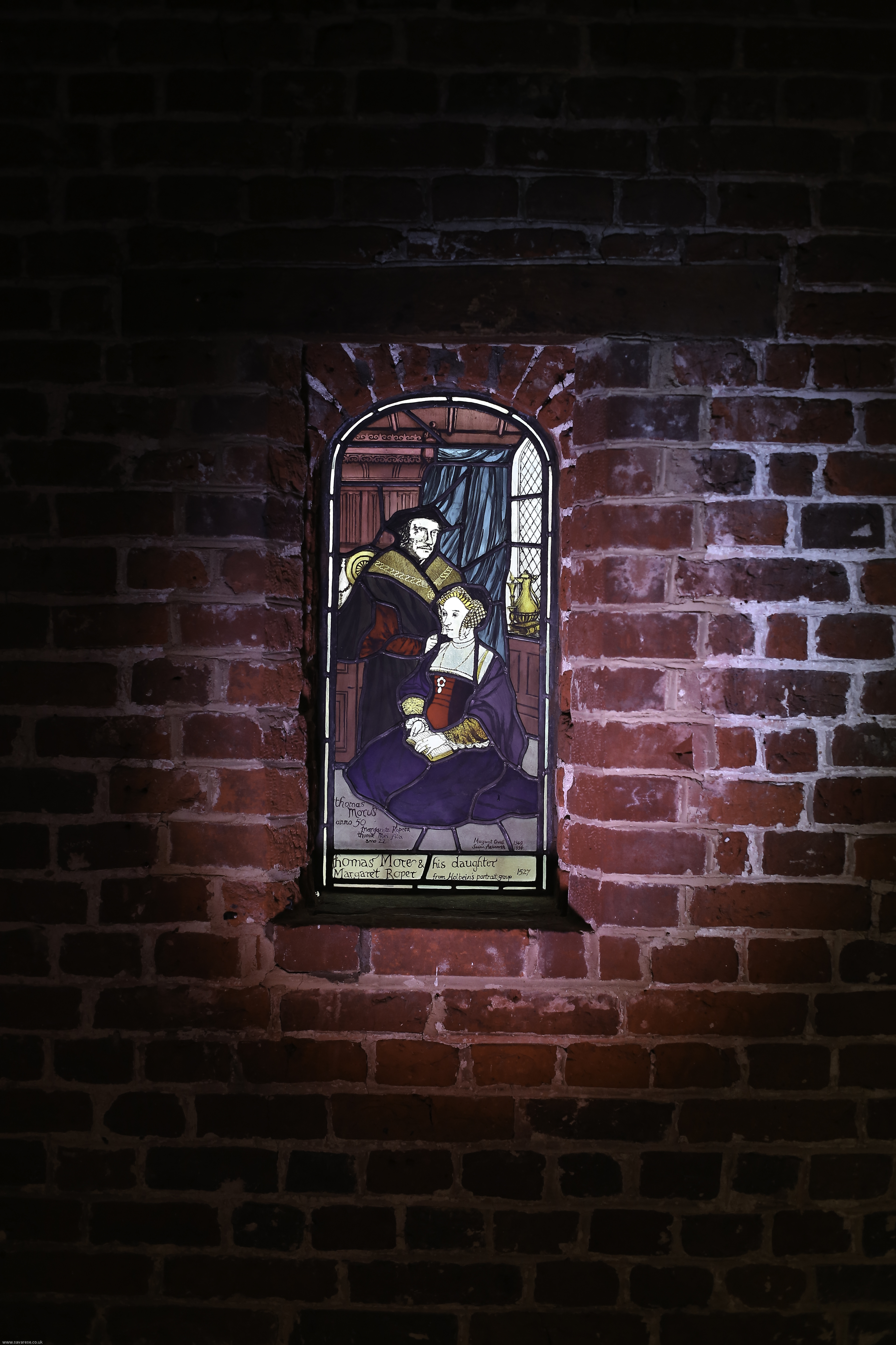 Stained glass window in Tudor Barn Eltham, perfect for themed events and ceremonies.