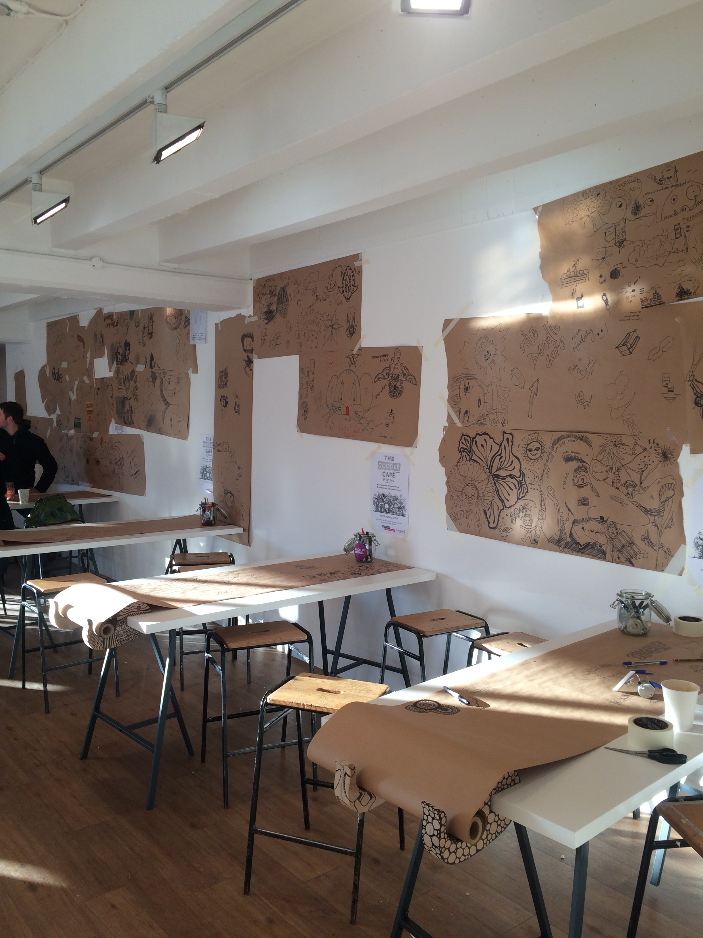 Creative meeting space at gallery@oxo with brown paper walls for workshops and team-building.