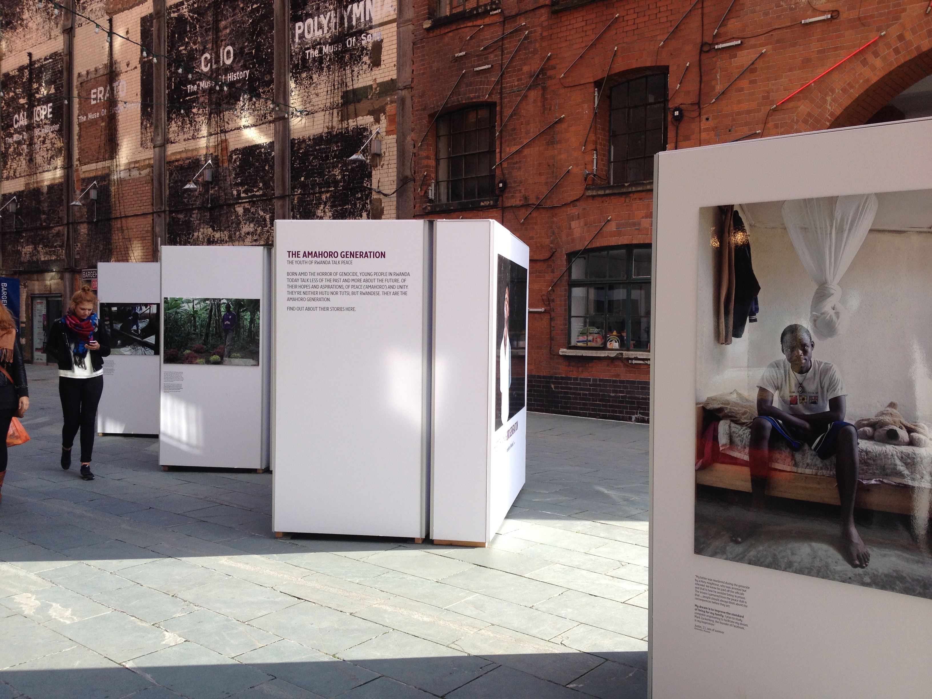 Courtyard & Platform at OXO Tower, featuring large display panels for art showcases.