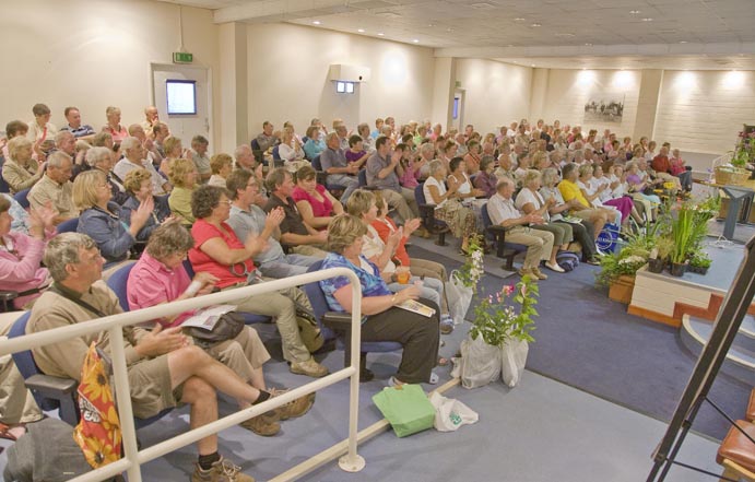Engaged audience in tiered Lecture Theatre at Bath & West Showground seminar.