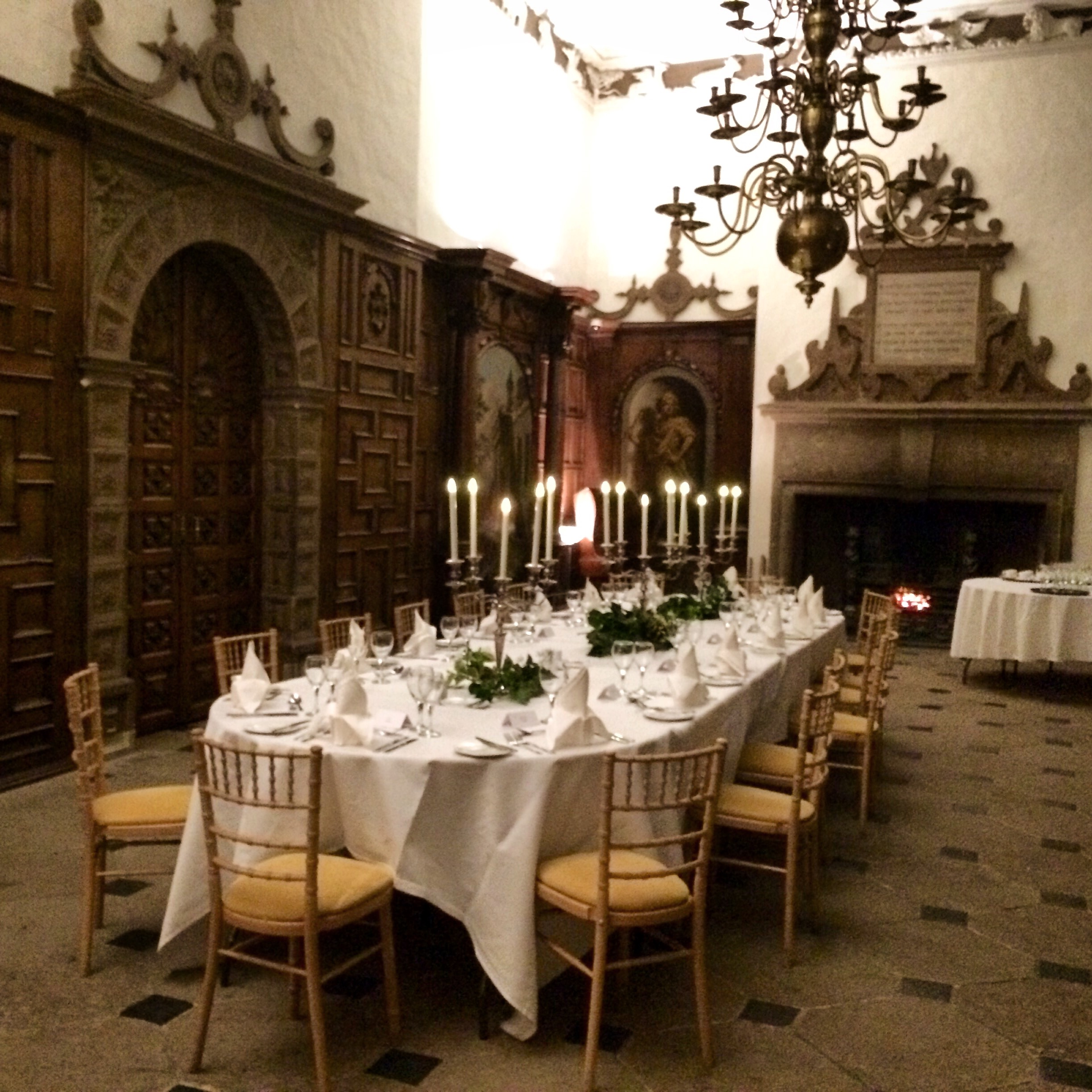 Elegant dining table in Great Hall, Aston Hall for upscale events and intimate gatherings.