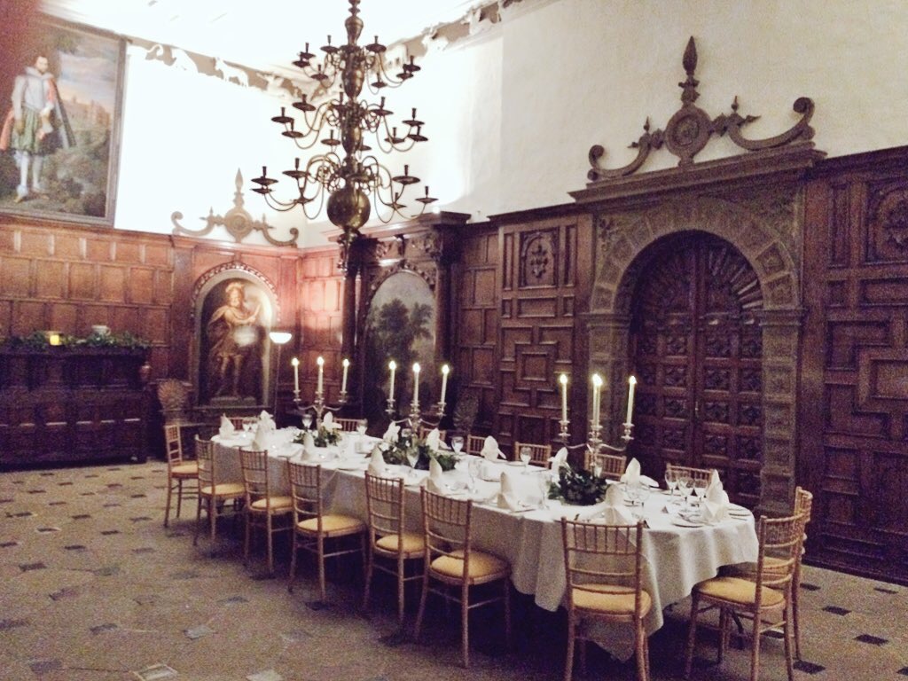 Elegant dining table in Great Hall, Aston Hall for upscale events and formal dinners.