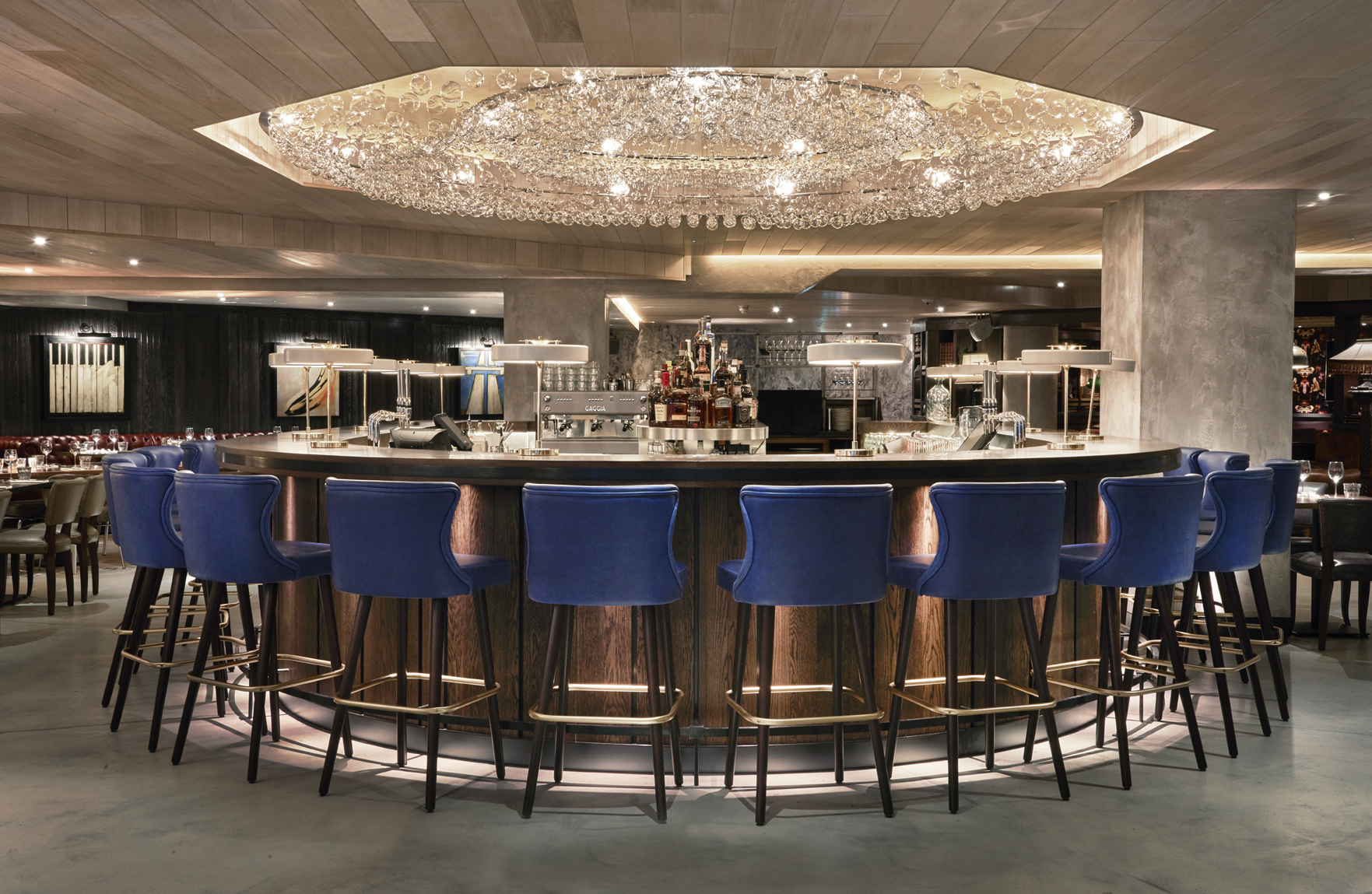 Stylish bar at 100 Wardour Street, ideal for networking events and cocktail receptions.