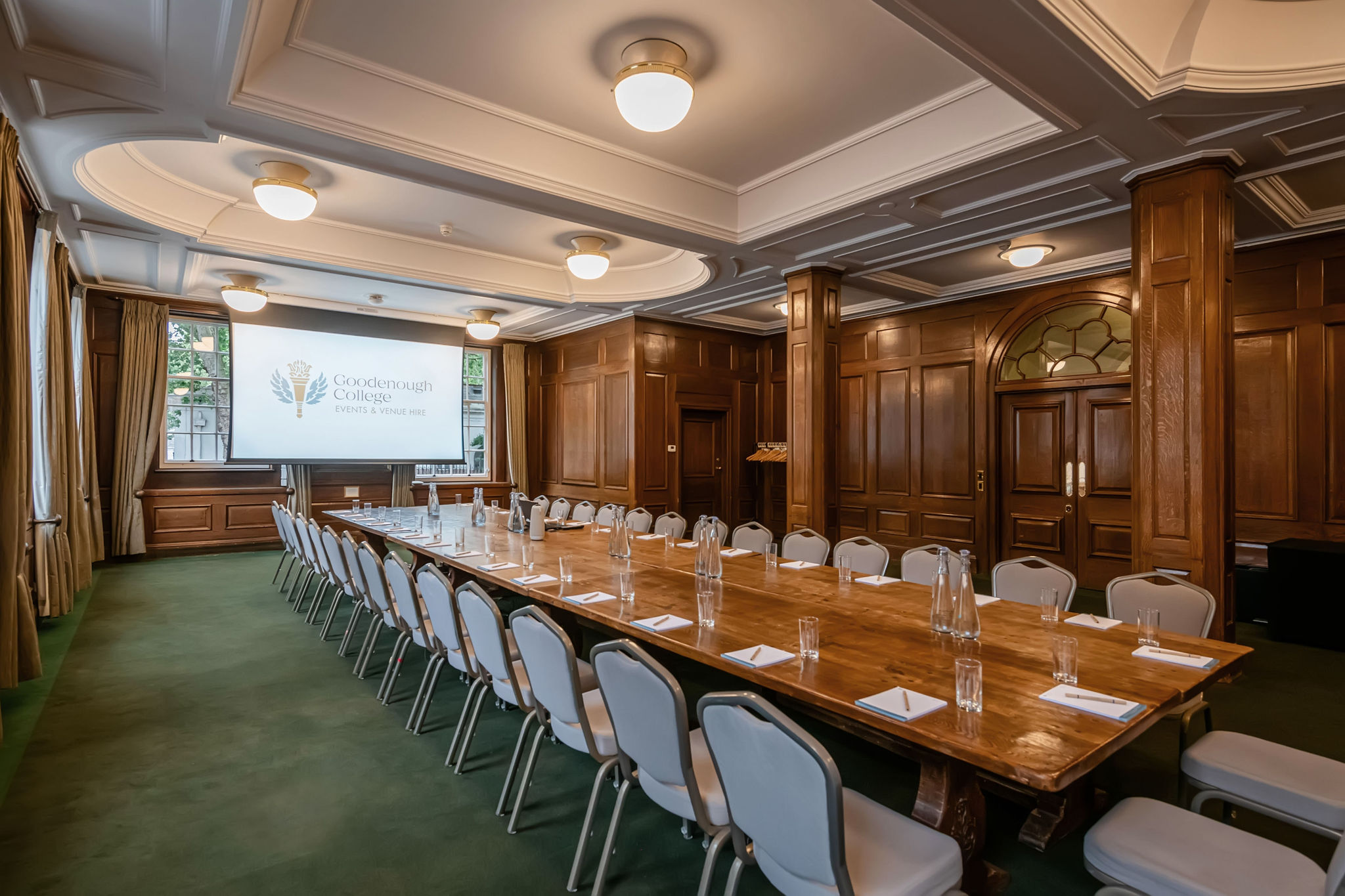 Churchill Room in Goodenough House, featuring a long wooden table for meetings.