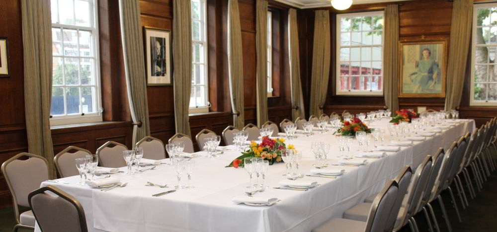Elegant banquet setup in Churchill Room, Goodenough House for corporate events.
