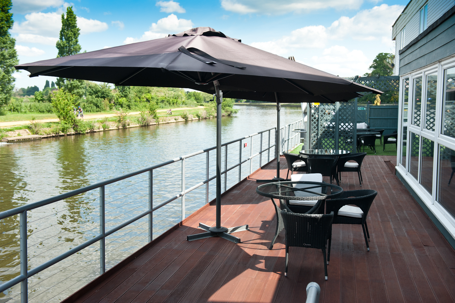 Thames Suite outdoor deck on Ravens Ait Island, ideal for meetings and events.