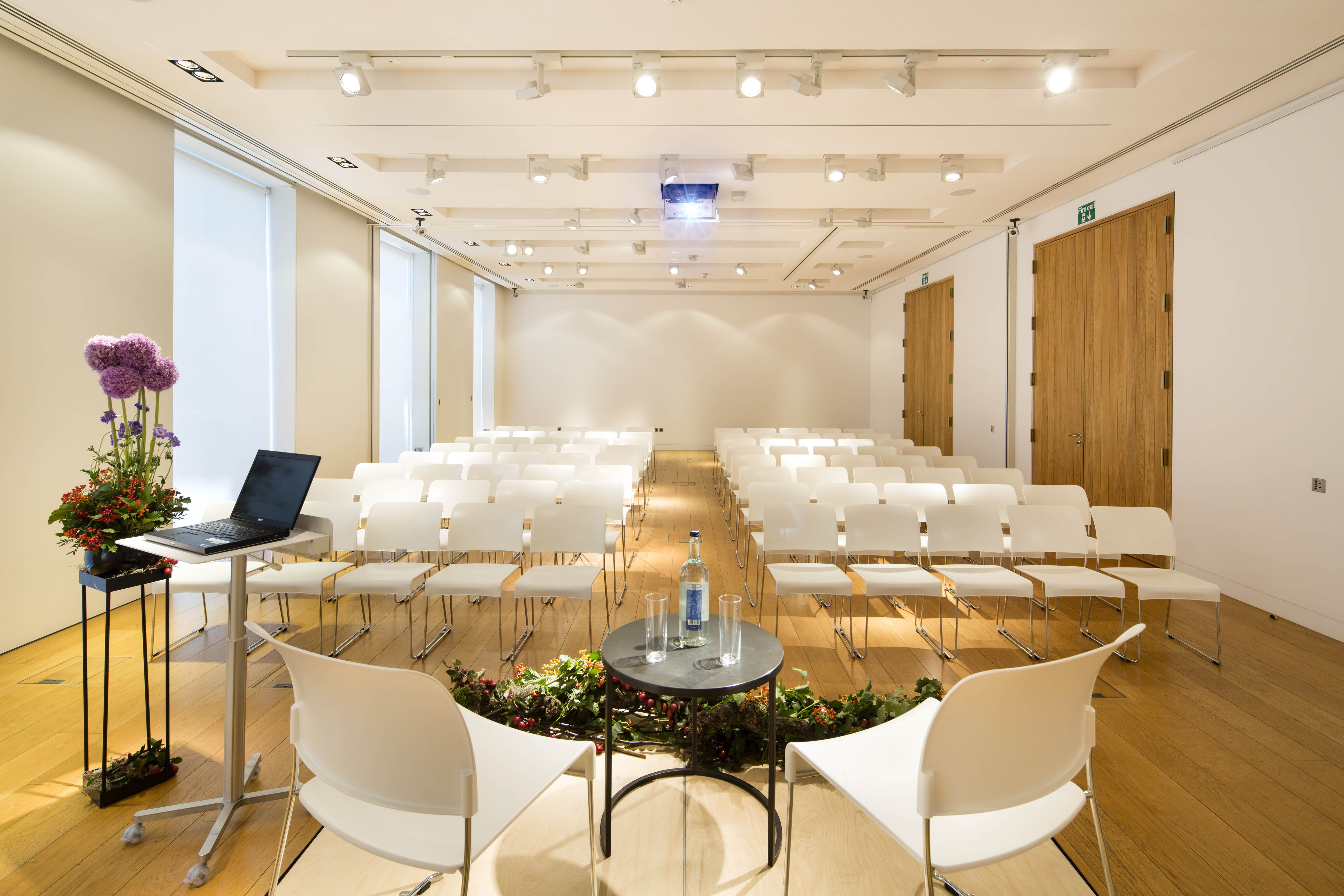 Exhibition Room at The Goldsmiths' Centre with modern setup for corporate meetings and events.