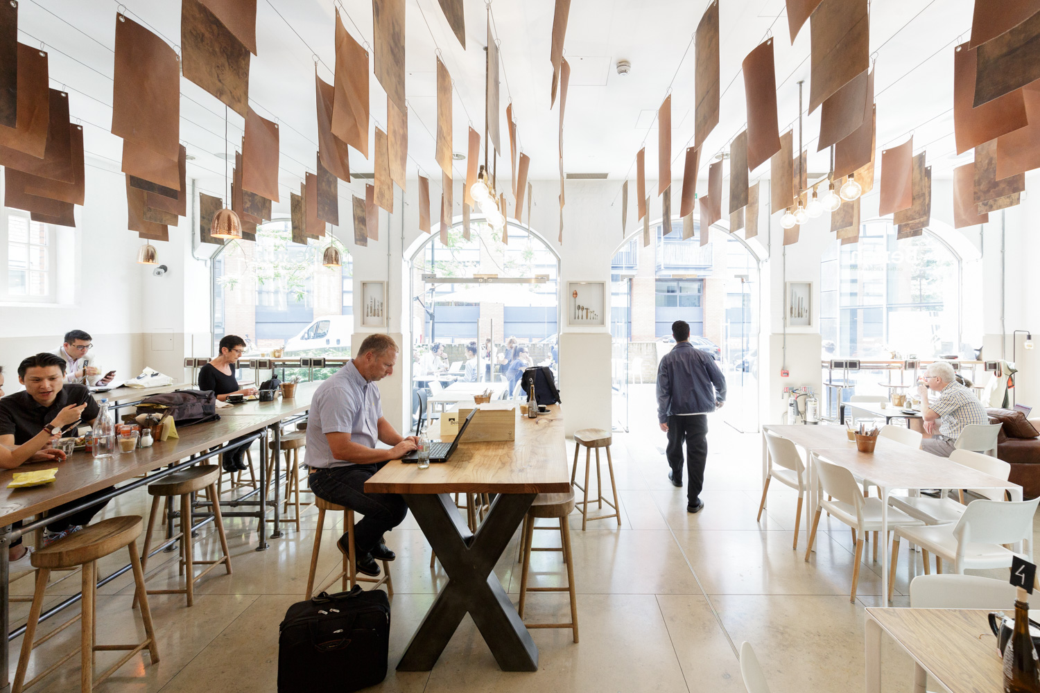 Modern café bench in The Goldsmiths' Centre for networking and informal meetings.