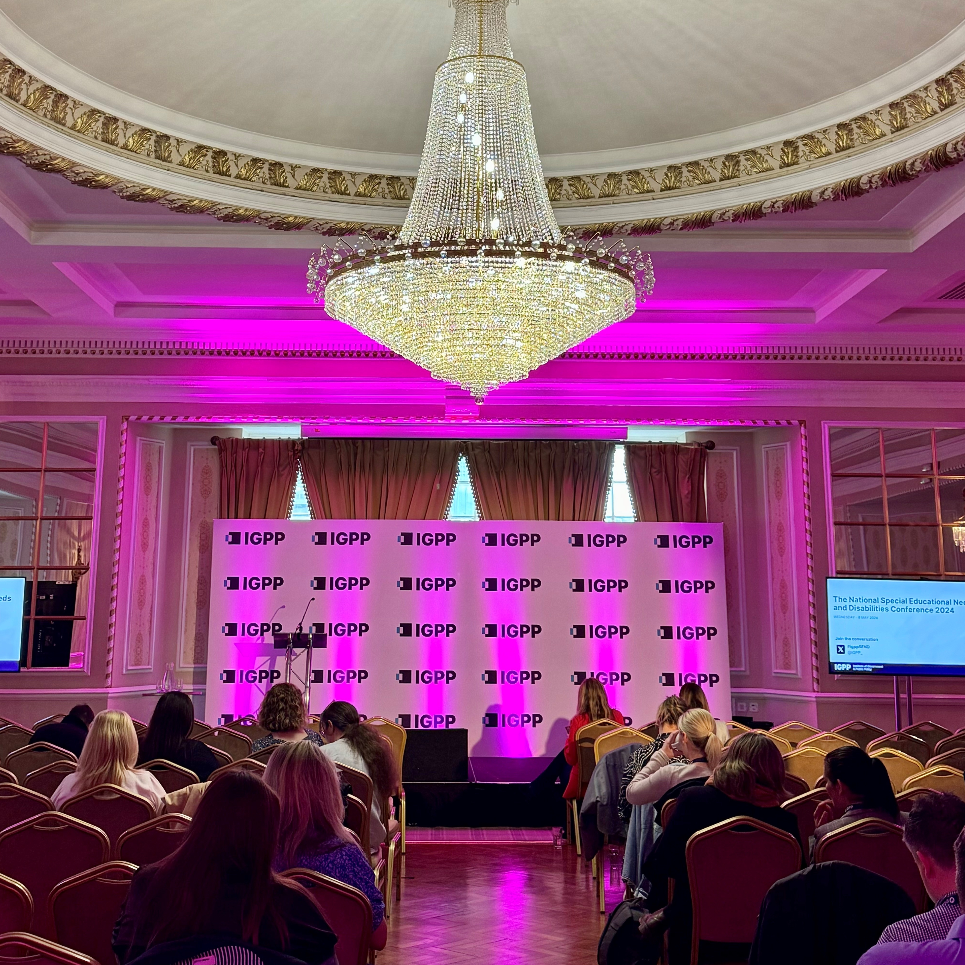 Goulburn Suite in Manchester Hall with chandelier, ideal for conferences and presentations.