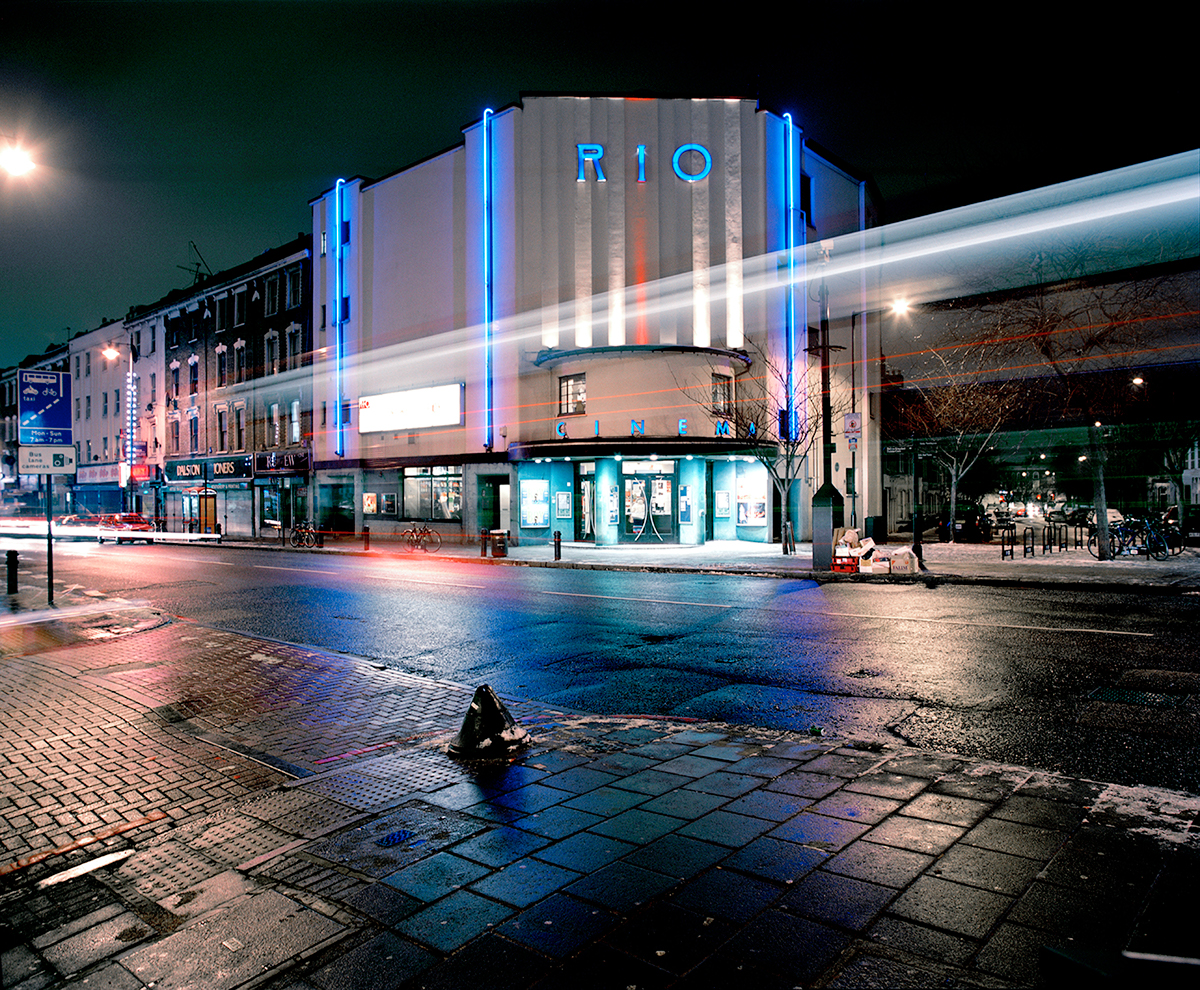 Rio Cinema auditorium at night, lively urban venue for screenings and events.