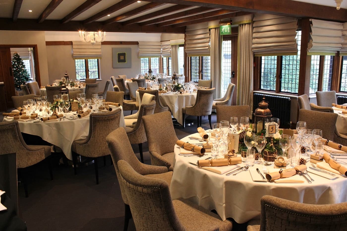 Elegant dining room at Langshott Manor Hotel, perfect for corporate events and gatherings.