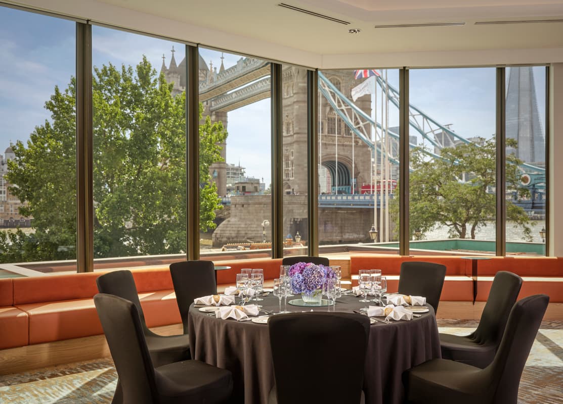 Tower Suite private dining with Tower Bridge views for VIP events and executive board dinners.