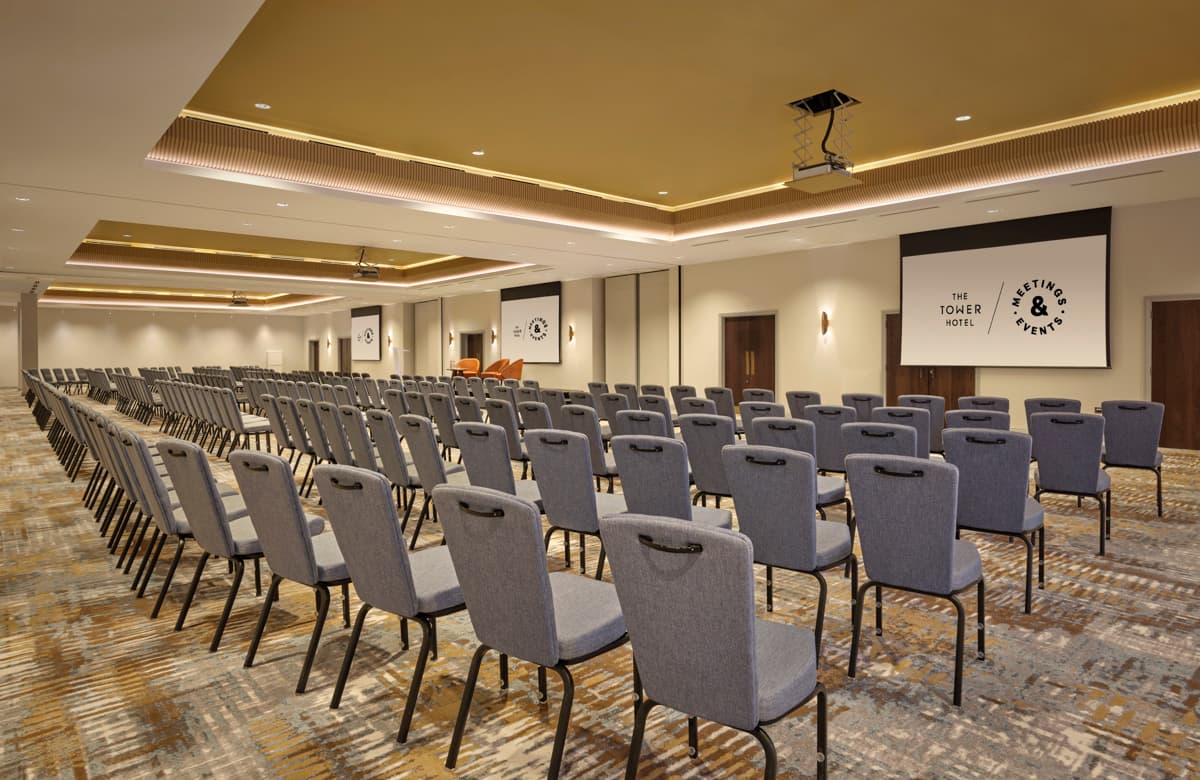 Tower Suite ballroom with theater seating for corporate conferences and business events.