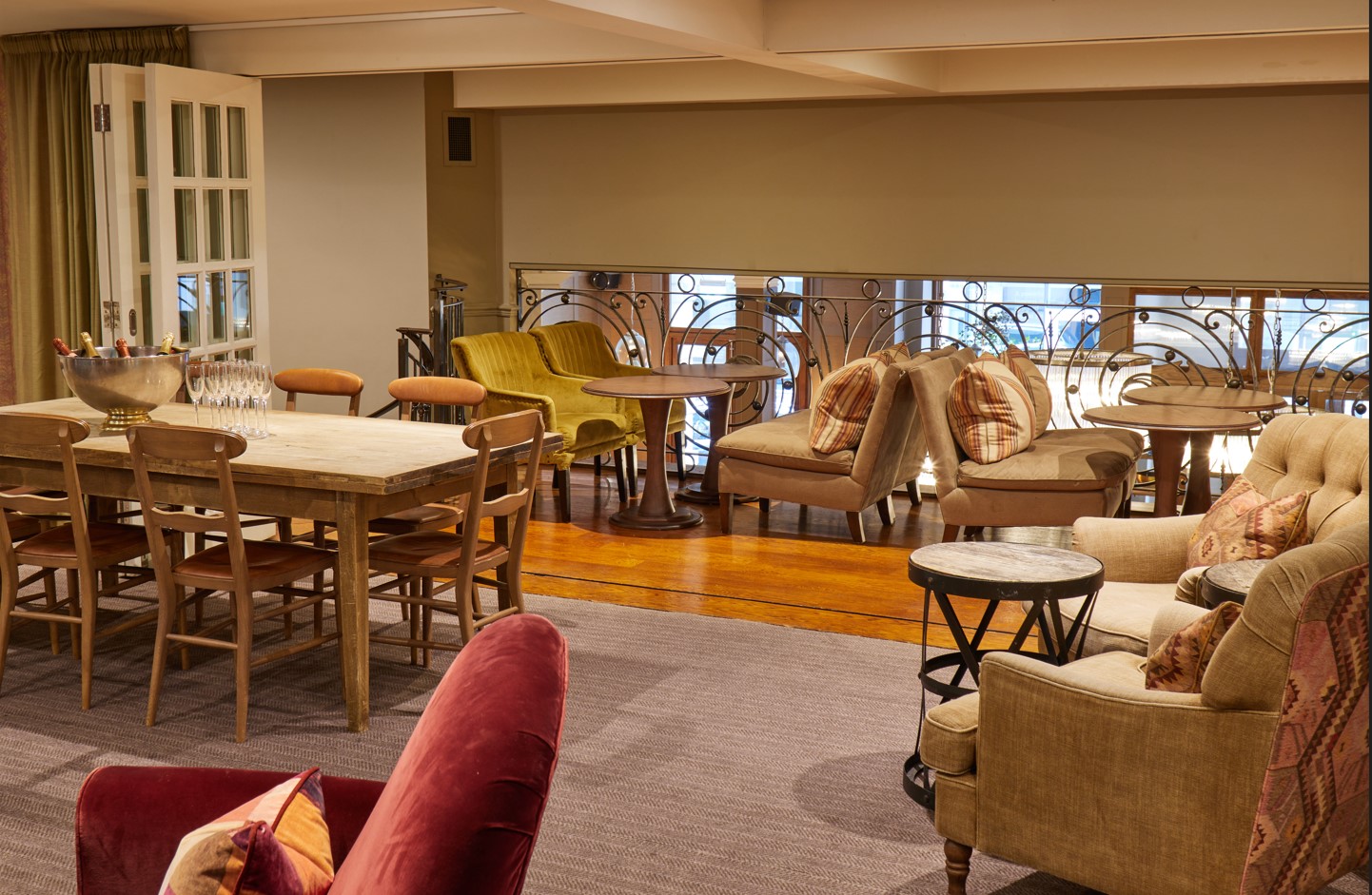 Mezzanine Lounge at King Street Townhouse, elegant event space for networking and meetings.