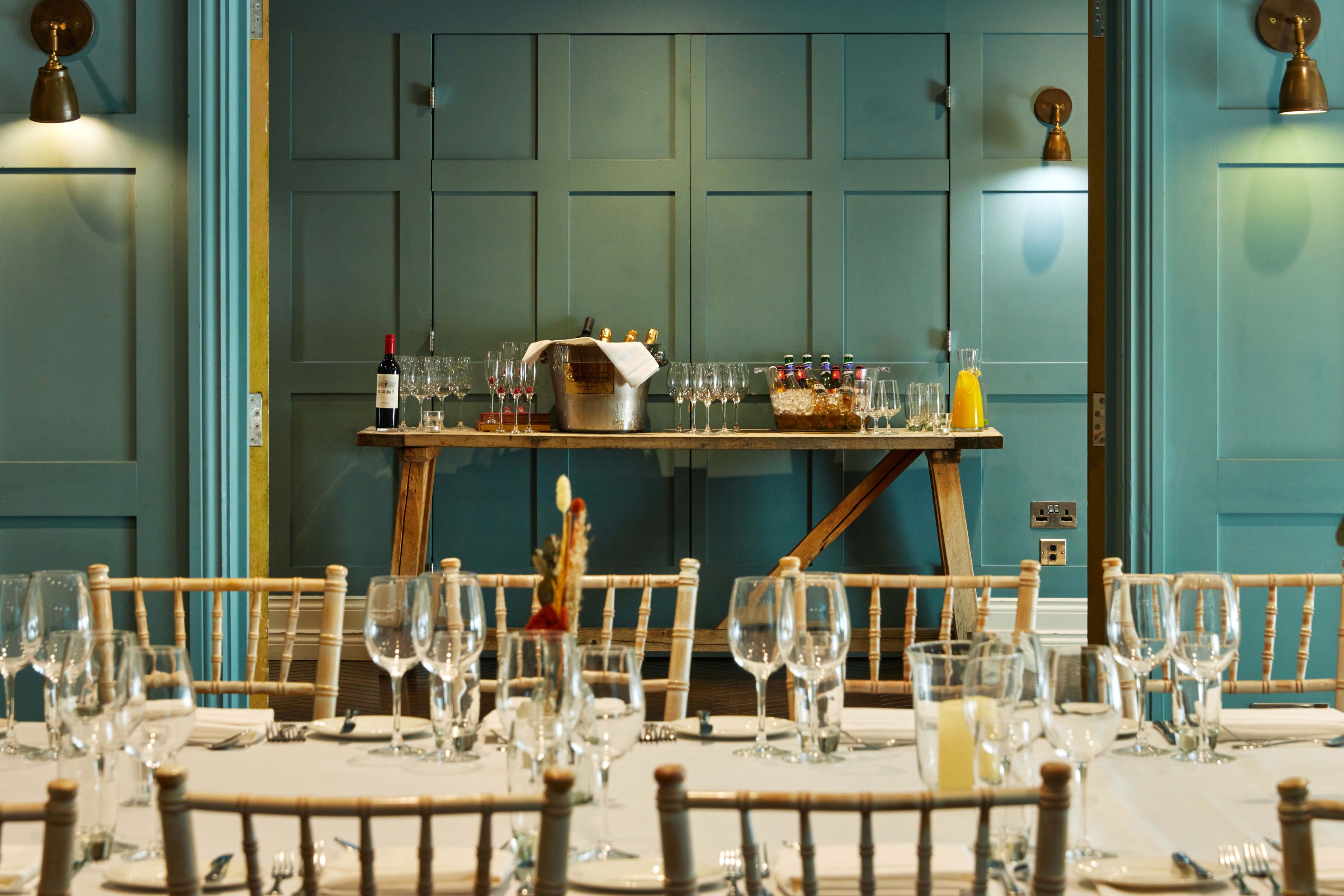 Elegant dining setup in The Large Hub, King Street Townhouse for events and celebrations.