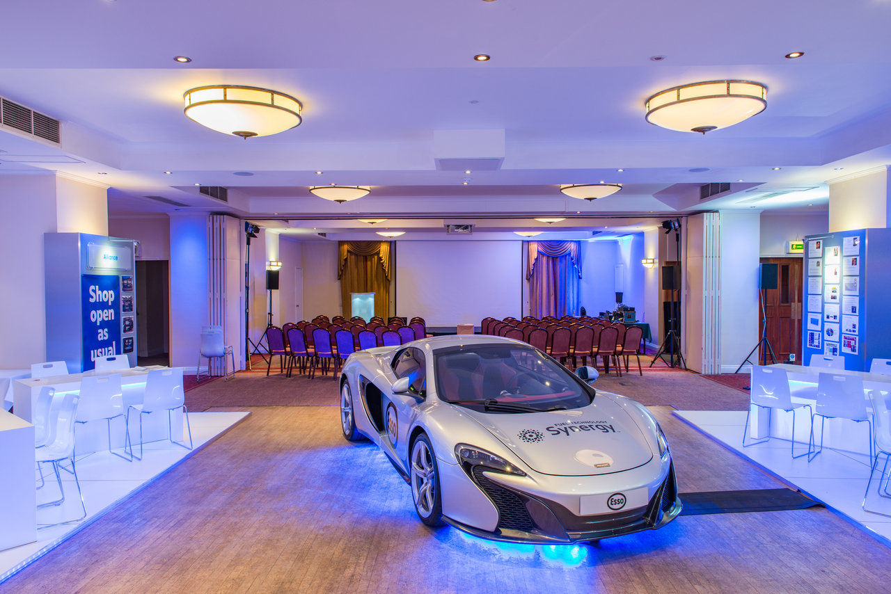 York Suite at Oatlands Park Hotel with McLaren car, perfect for corporate events and launches.