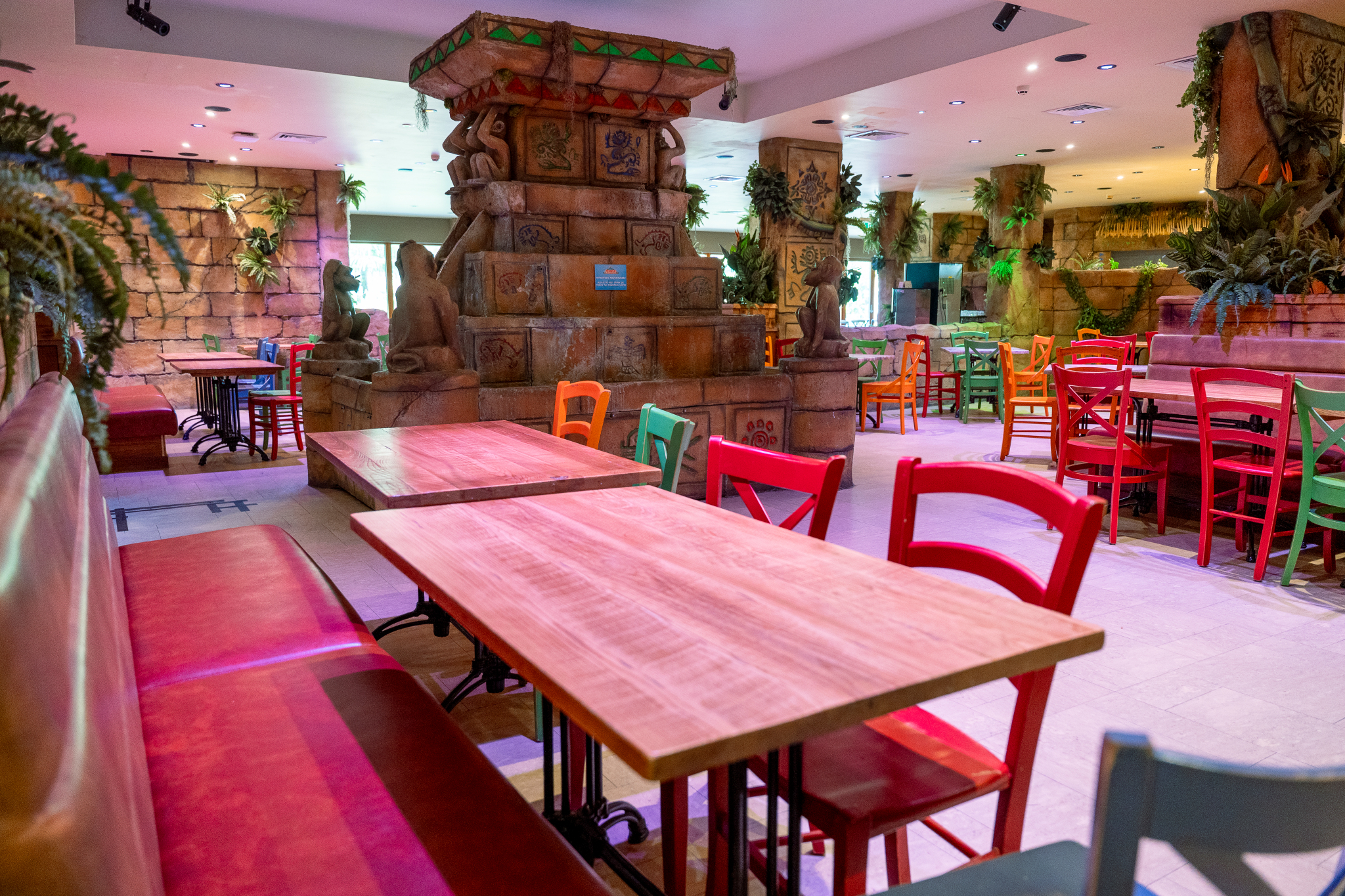 Vibrant Temple Restaurant & Bar event space with unique decor for gatherings in Chessington.