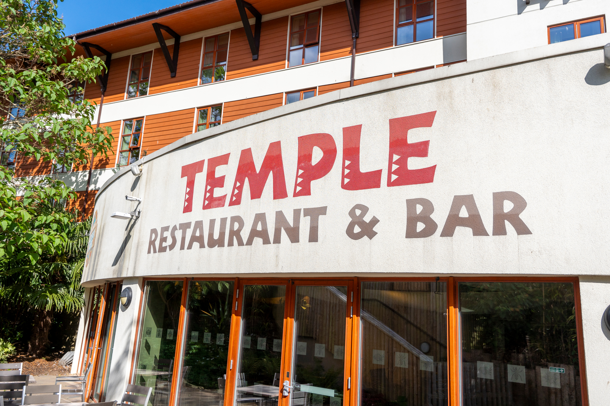 Temple Restaurant & Bar exterior, modern design, ideal for events and gatherings.
