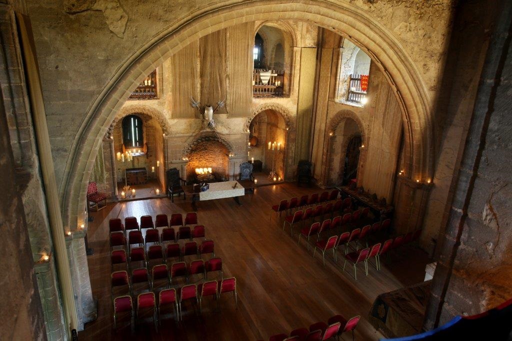 Banqueting Floor at Hedingham Castle, elegant arched ceiling, ideal for events and meetings.