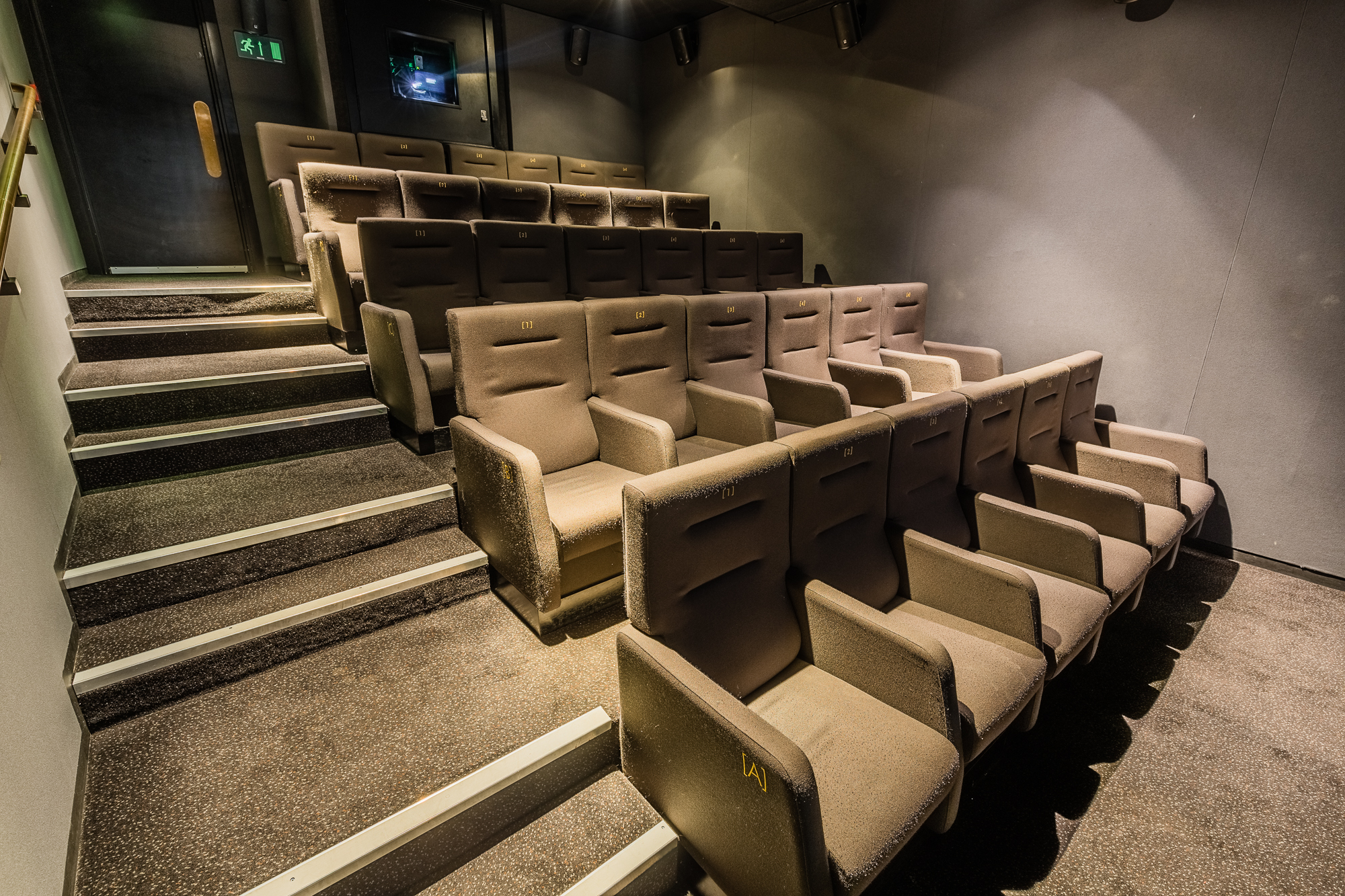 Modern tiered seating in Curzon Bloomsbury auditorium for corporate events and screenings.