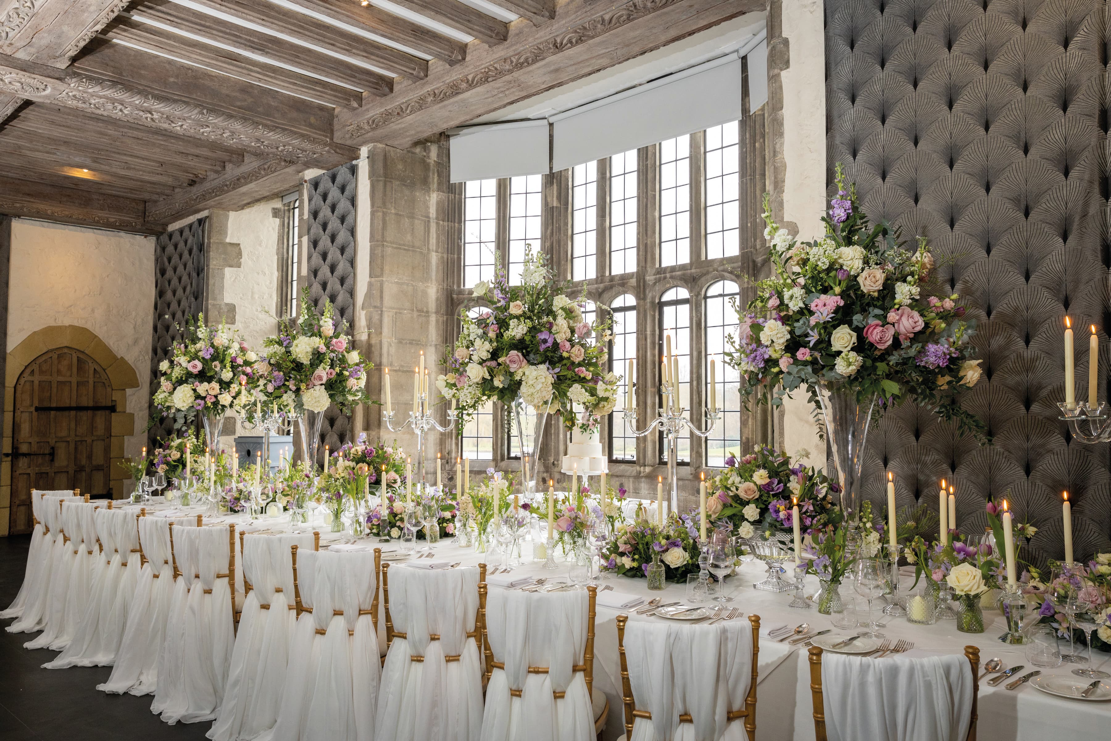 Luxury banquet setup at Leeds Castle, perfect for elegant wedding receptions and corporate events.