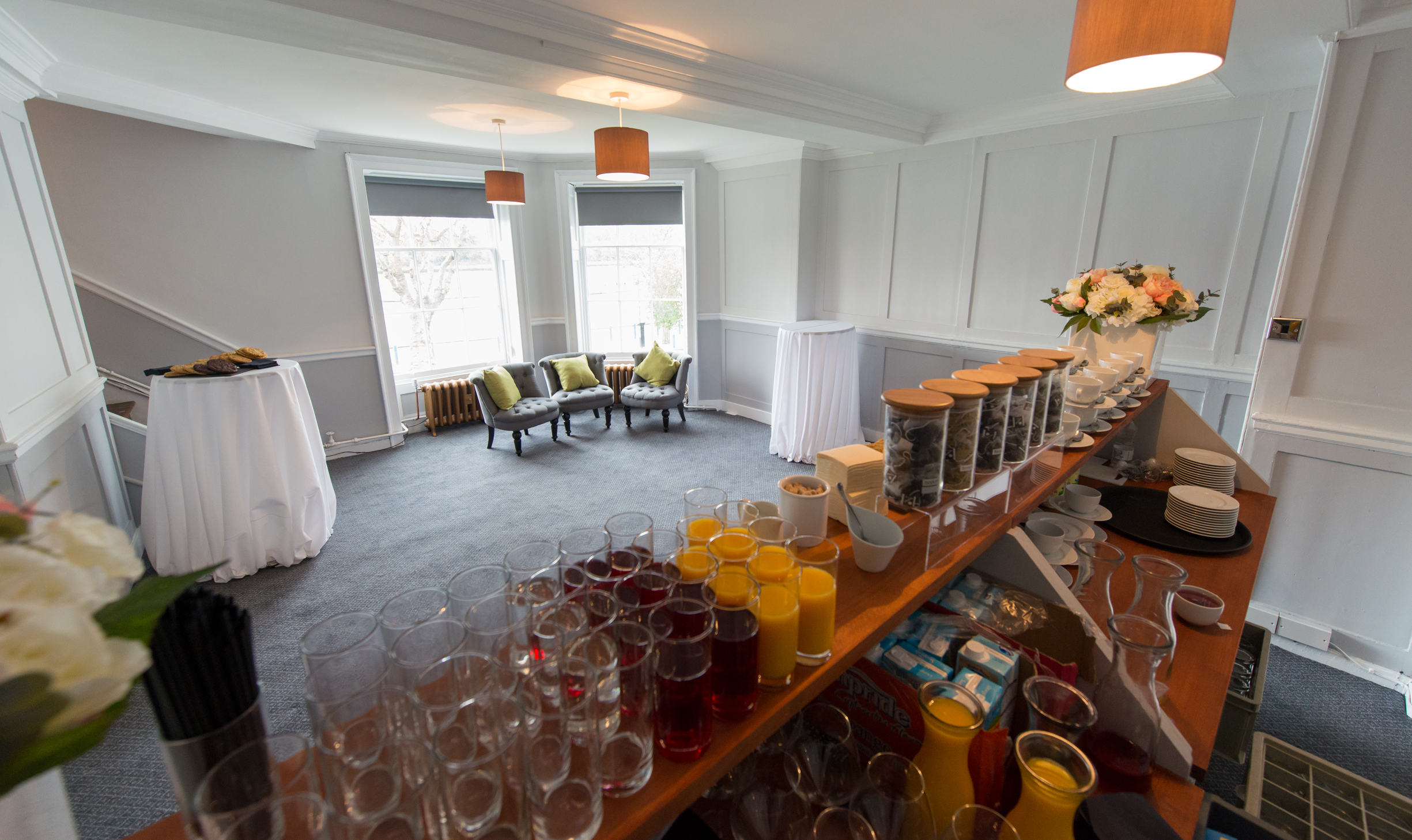 Event space in Winchester House with refreshments for networking and meetings.