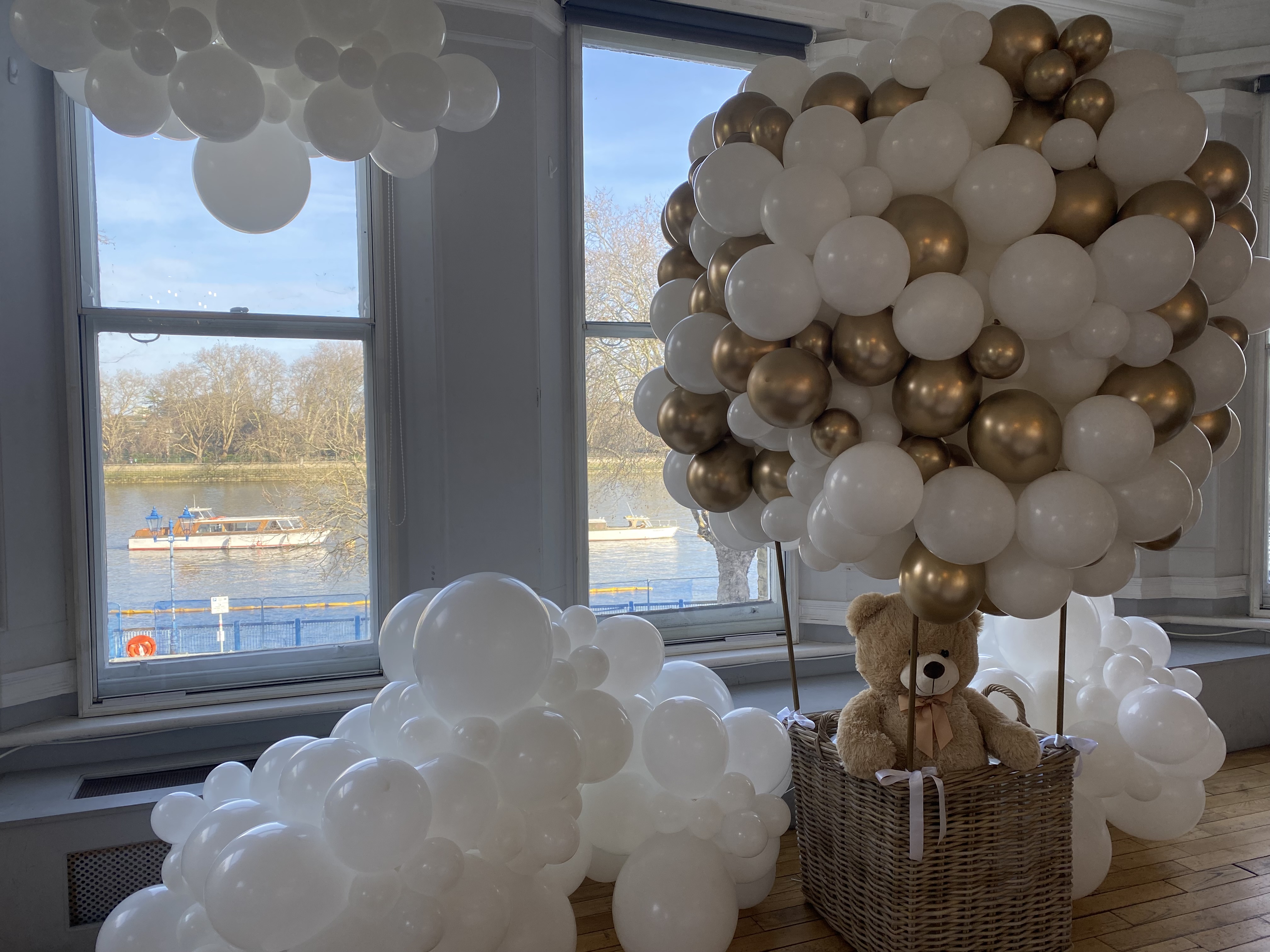 Whimsical balloon installation for a children's party at Winchester House event space.