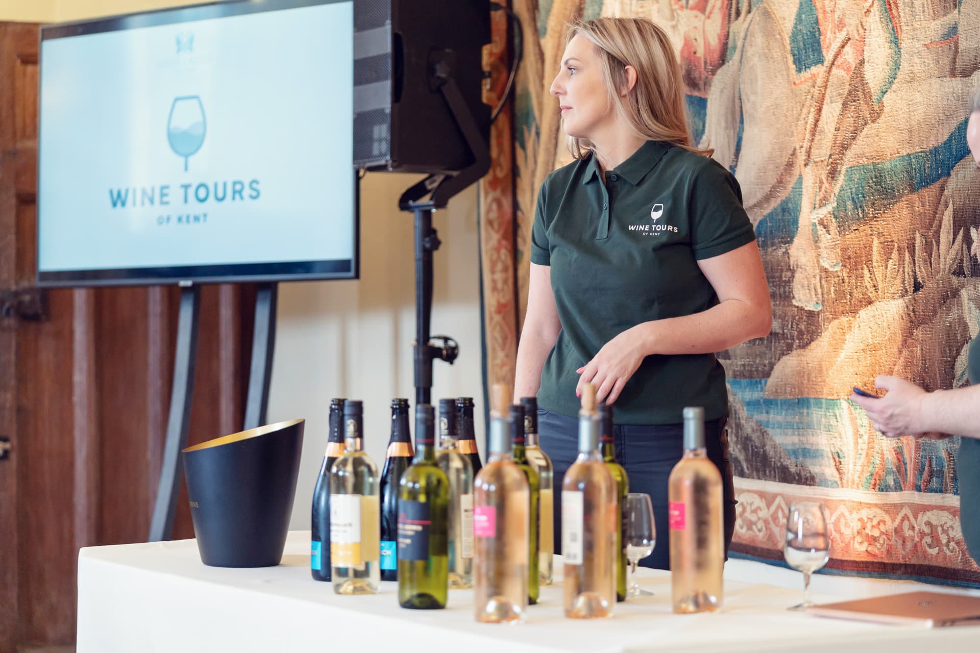 Maiden's Tower at Leeds Castle featuring branded display and product tasting for corporate events.