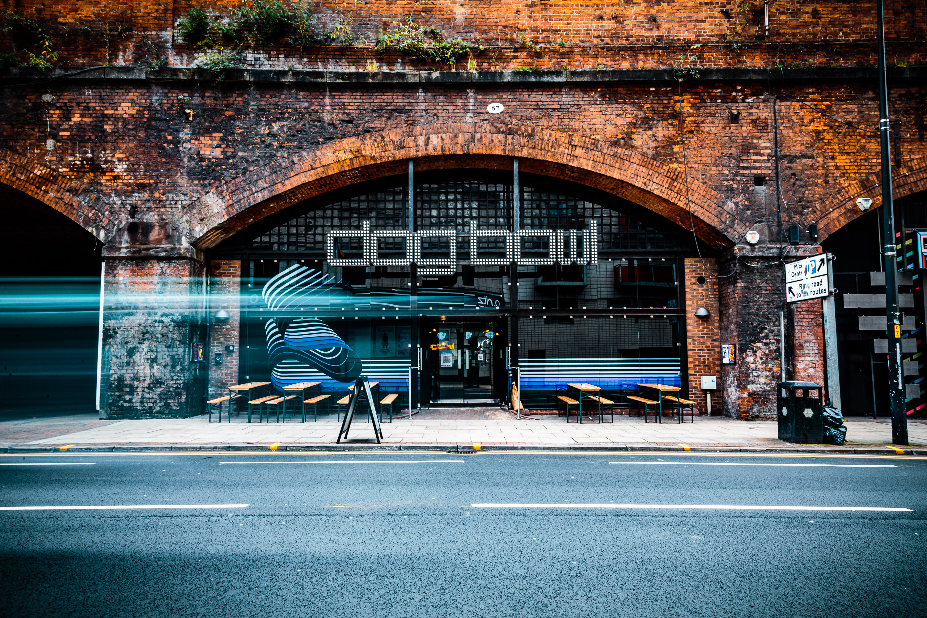 Vibrant Dog Bowl venue with unique architecture for casual meetings and events.