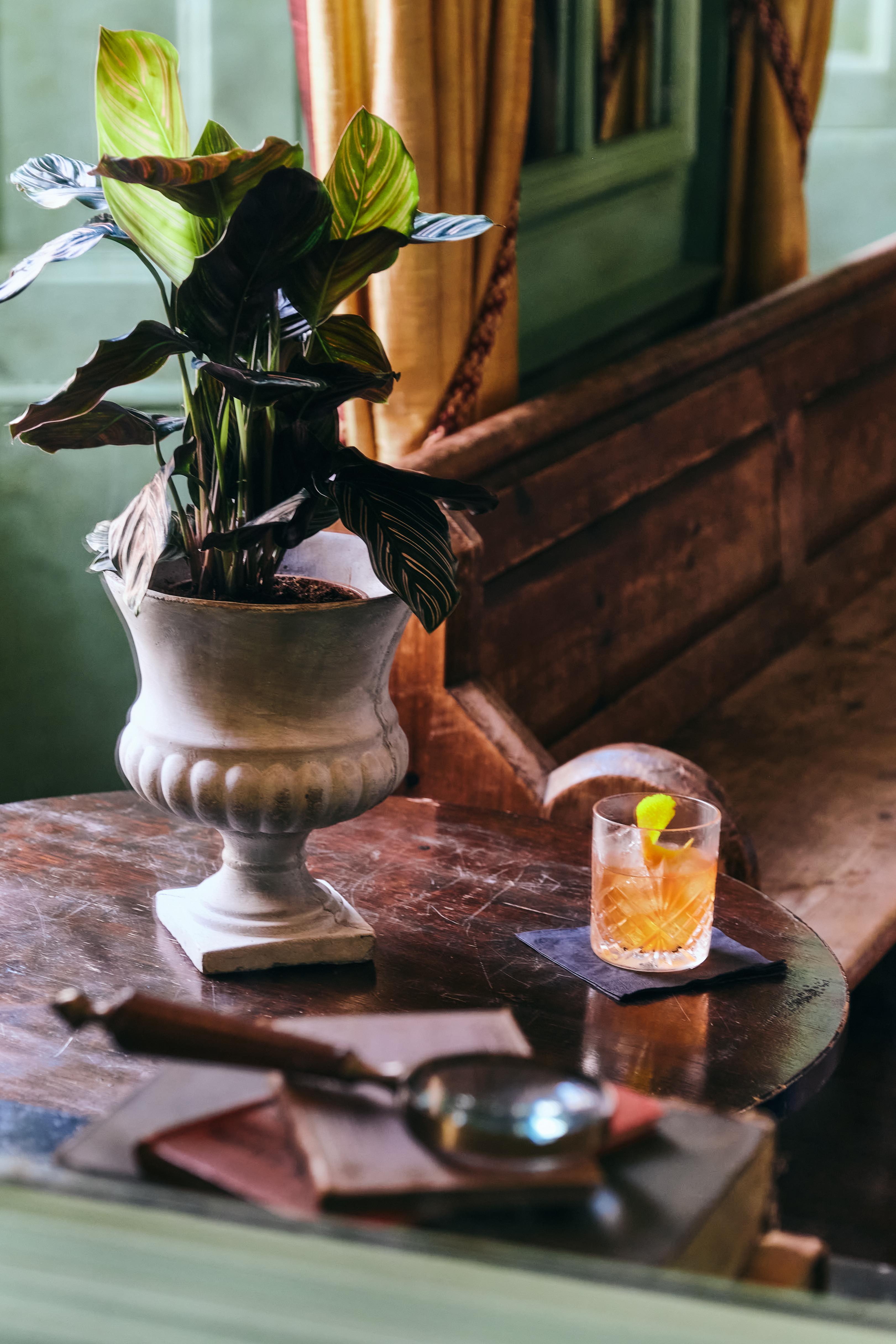 Botanical reception, signature cocktail, elegant event