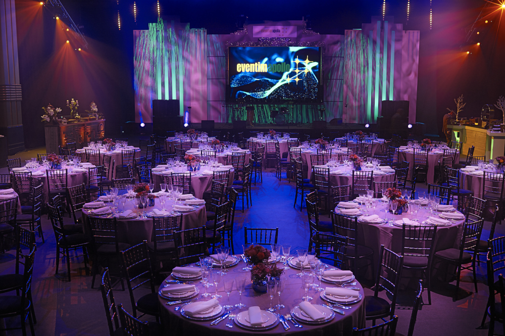 Elegant banquet hall at Eventim Apollo, perfect for corporate events and gala dinners.