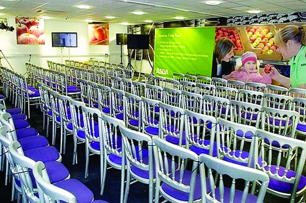 Elegant conference room setup for corporate presentations with multimedia features.