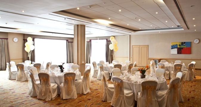County Suite banquet hall at Hilton Bath City, staged for social and corporate event gatherings.
