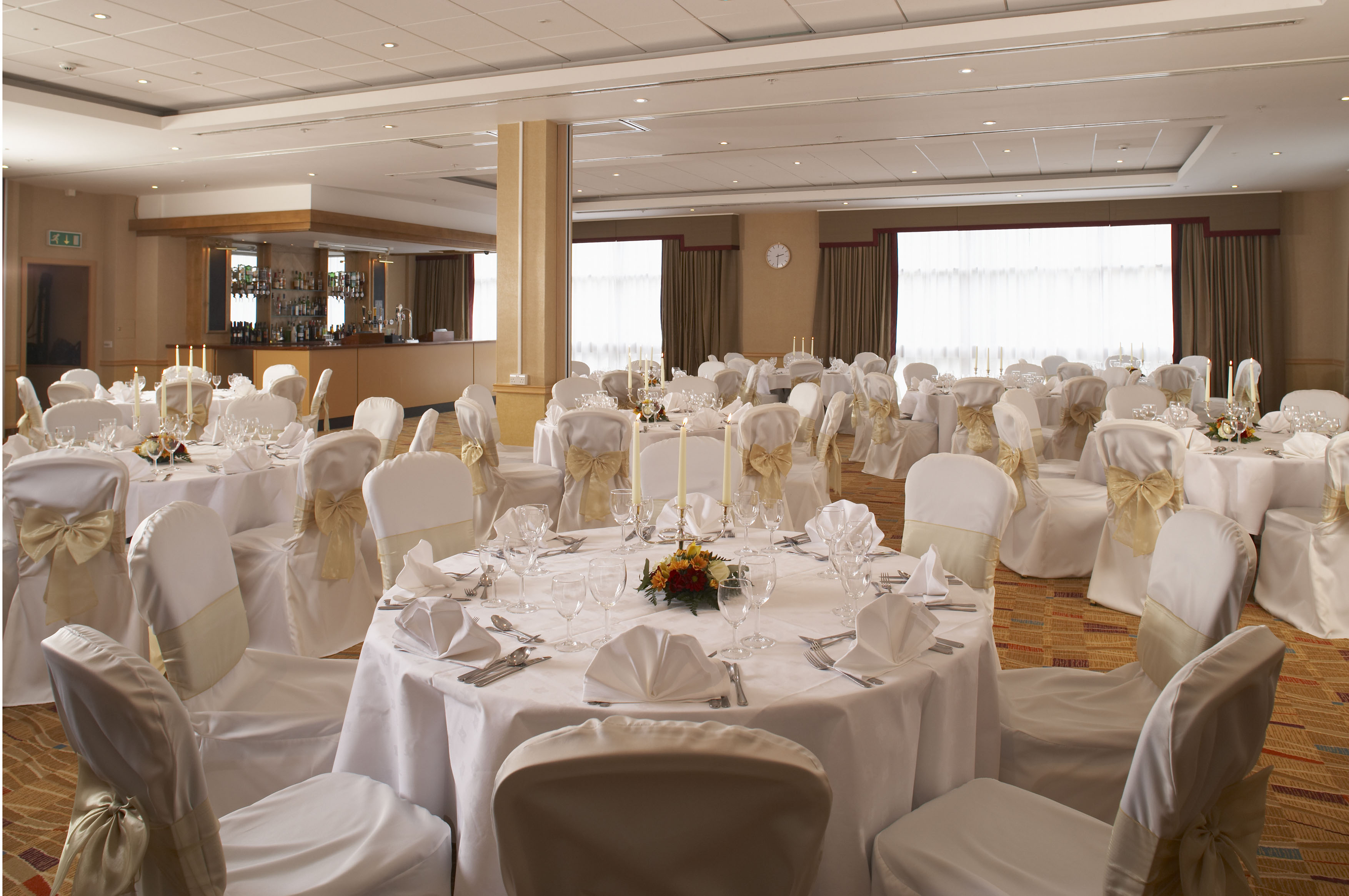 Banquet setup in County Suite at Hilton Bath City, ideal for corporate gala or formal event.